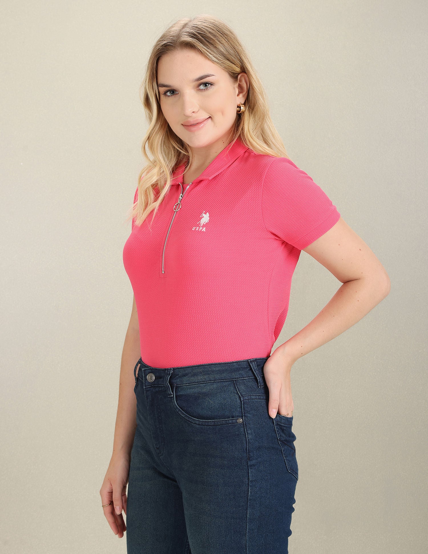 Textured Slim Fit Polo Shirt Pink - U.S. POLO ASSN. | Large