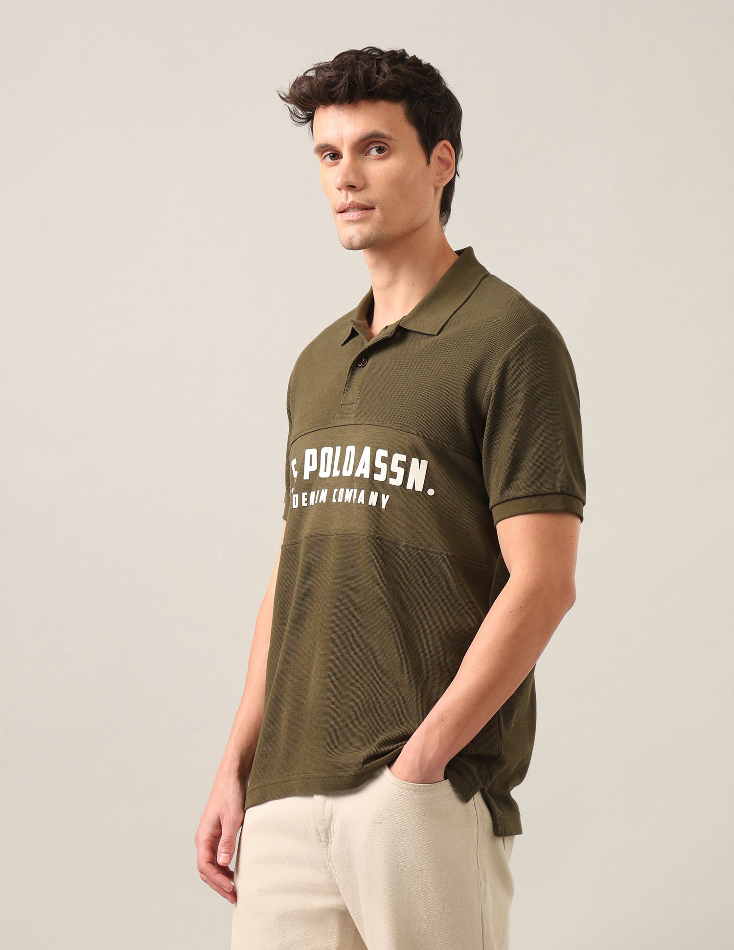 Brand Embossed Slim Fit Polo Shirt Olive - U.S. Polo Assn. India | Large
