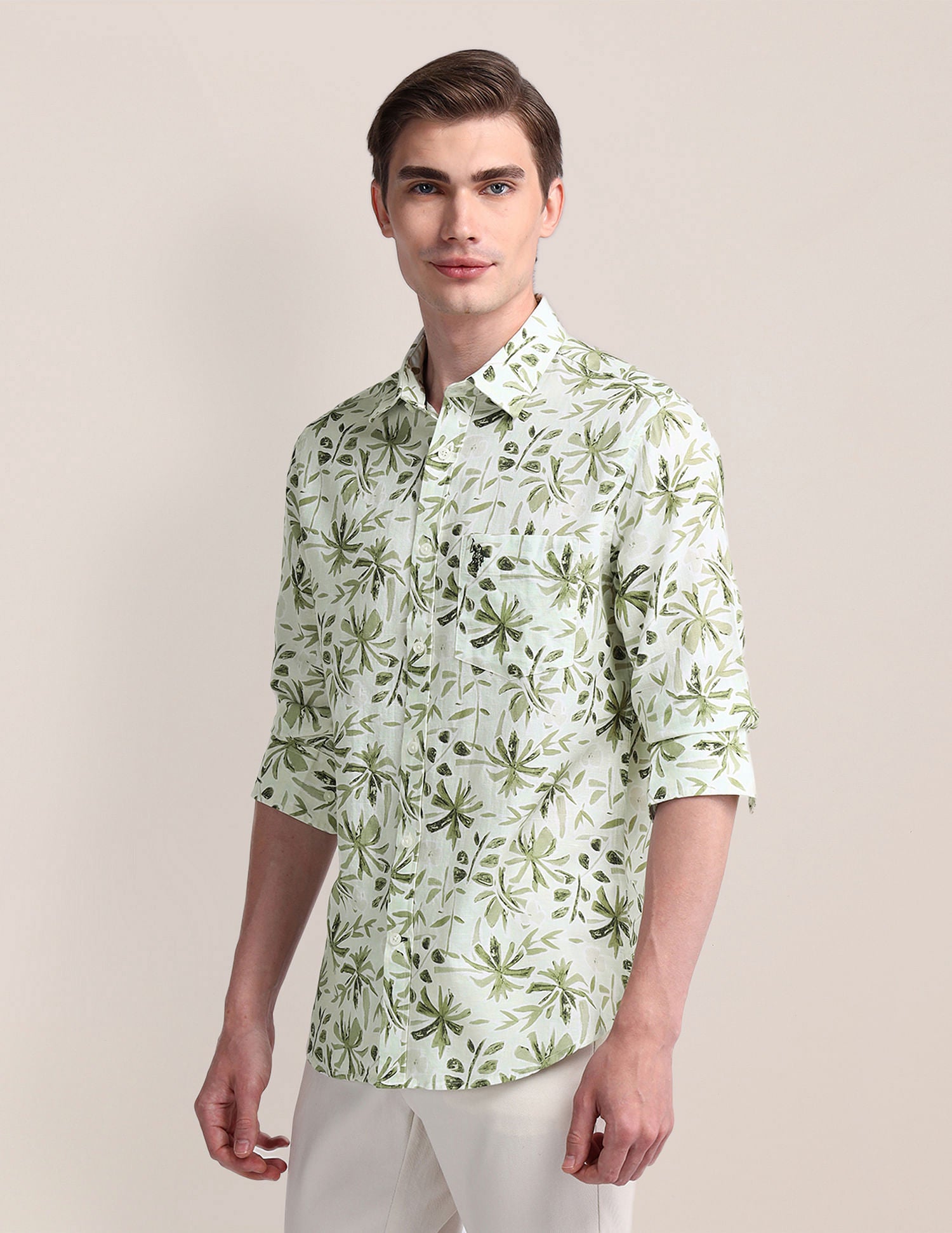 Tailored Fit Floral Shirt Light-Green - U.S. Polo Assn. India | Large