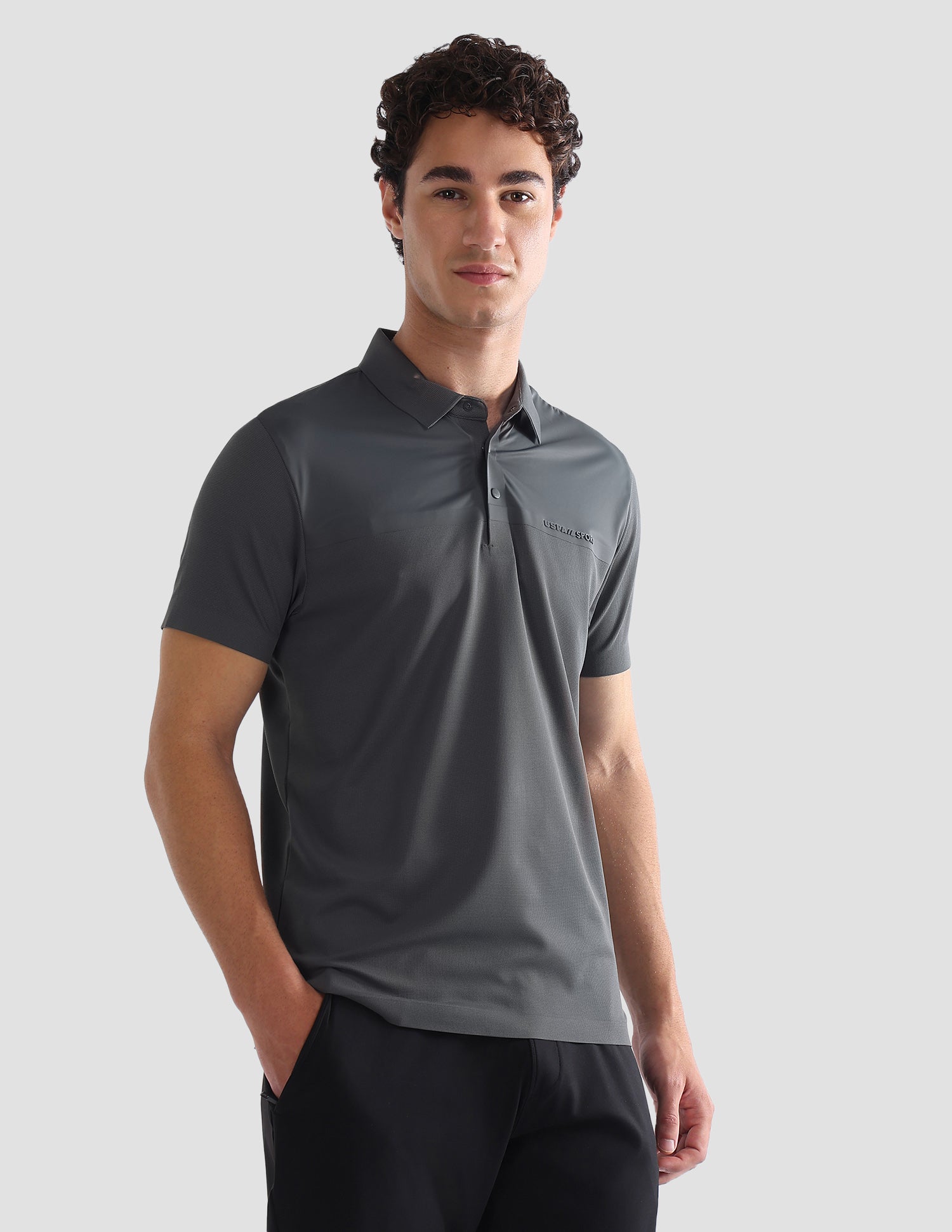 Solid Slim Fit Active Polo Shirt Dark Grey - U.S. Polo Assn. India | Large