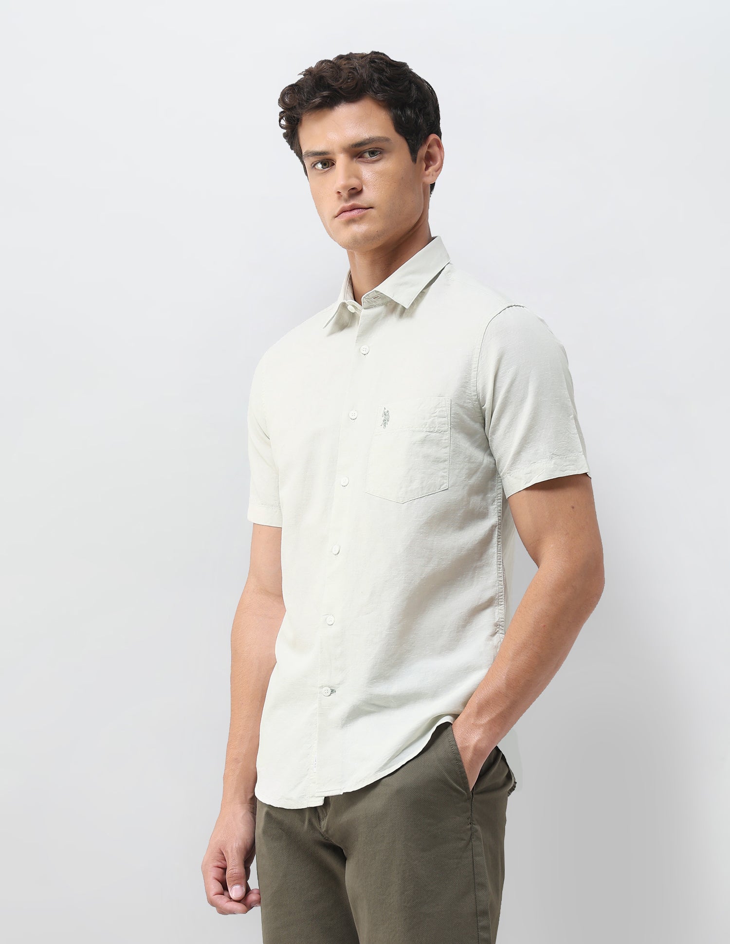 Solid Tailored Fit Shirt Light Green - U.S. Polo Assn. India | Large