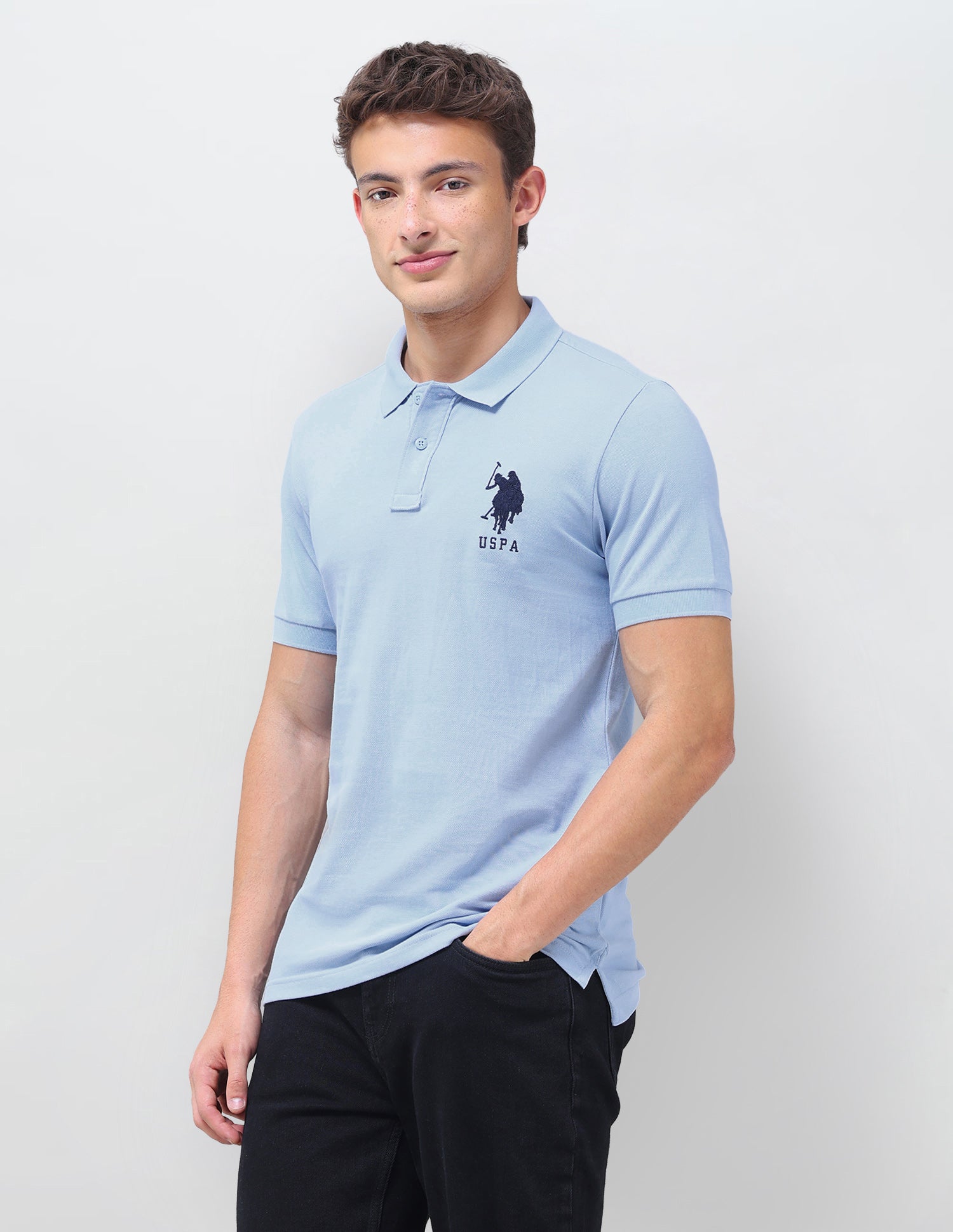 Solid Regular Fit Polo Shirt Light Blue - U.S. Polo Assn. India | Large