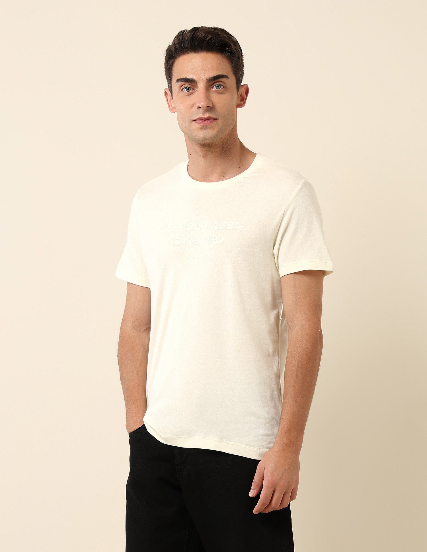 Brand Embossed Slim Fit T- Shirt Off White - U.S. Polo Assn. India | Large