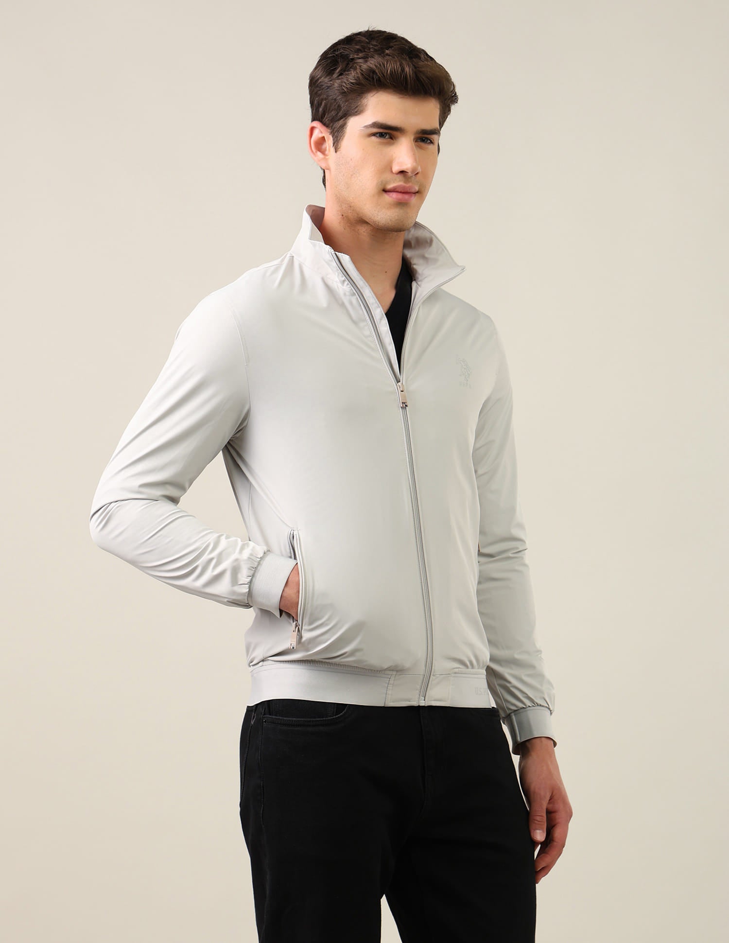 Graphic Printed Regular Fit Jacket Ice Grey - U.S. Polo Assn. India | Large