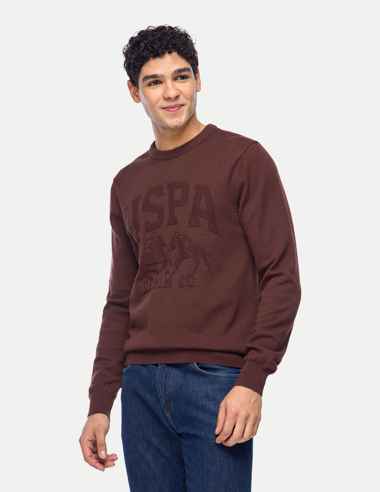 Brand Embossed Regular Fit Sweater Dark Brown - U.S. Polo Assn. India | Large