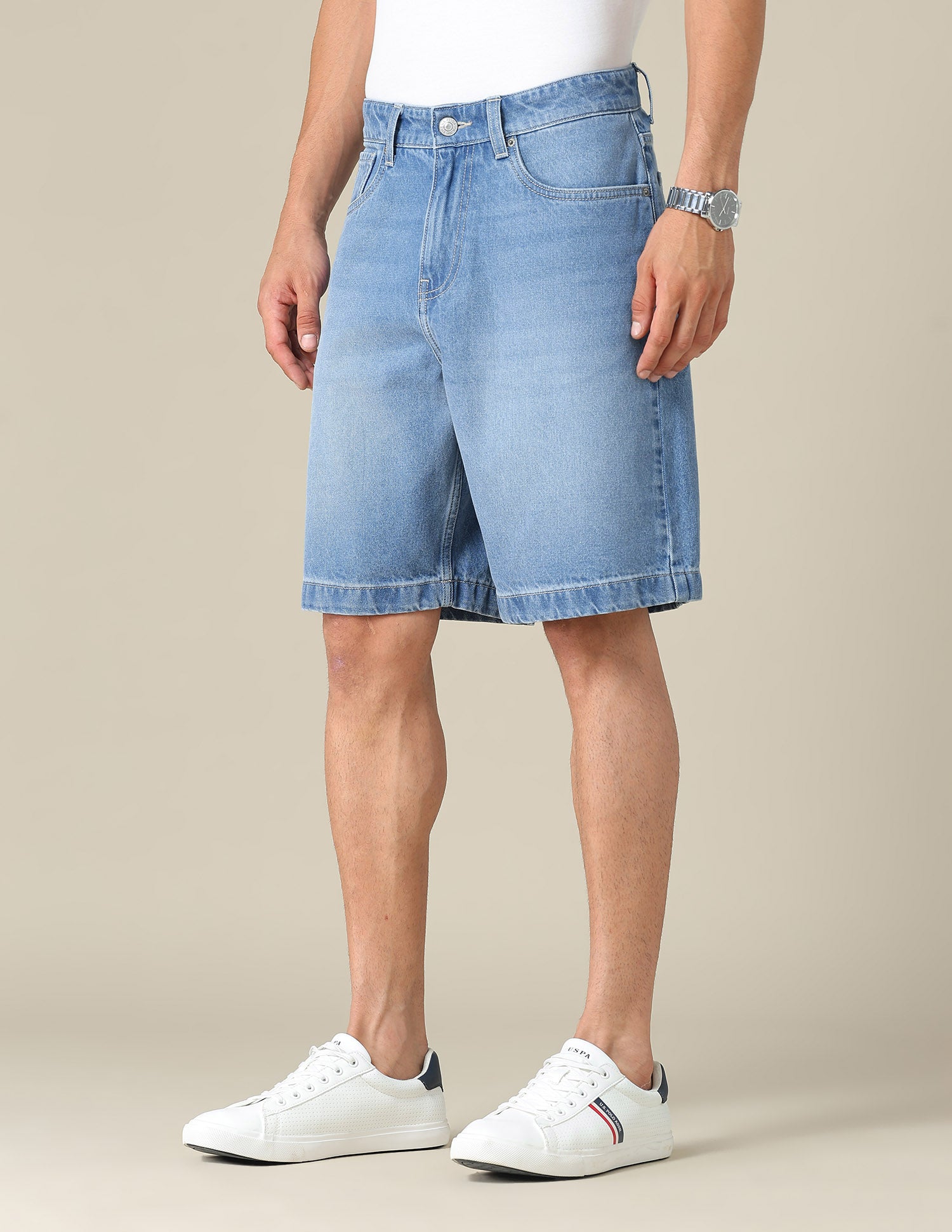 Mid Rise Solid Denim Shorts Light Blue - U.S. POLO ASSN. | Large