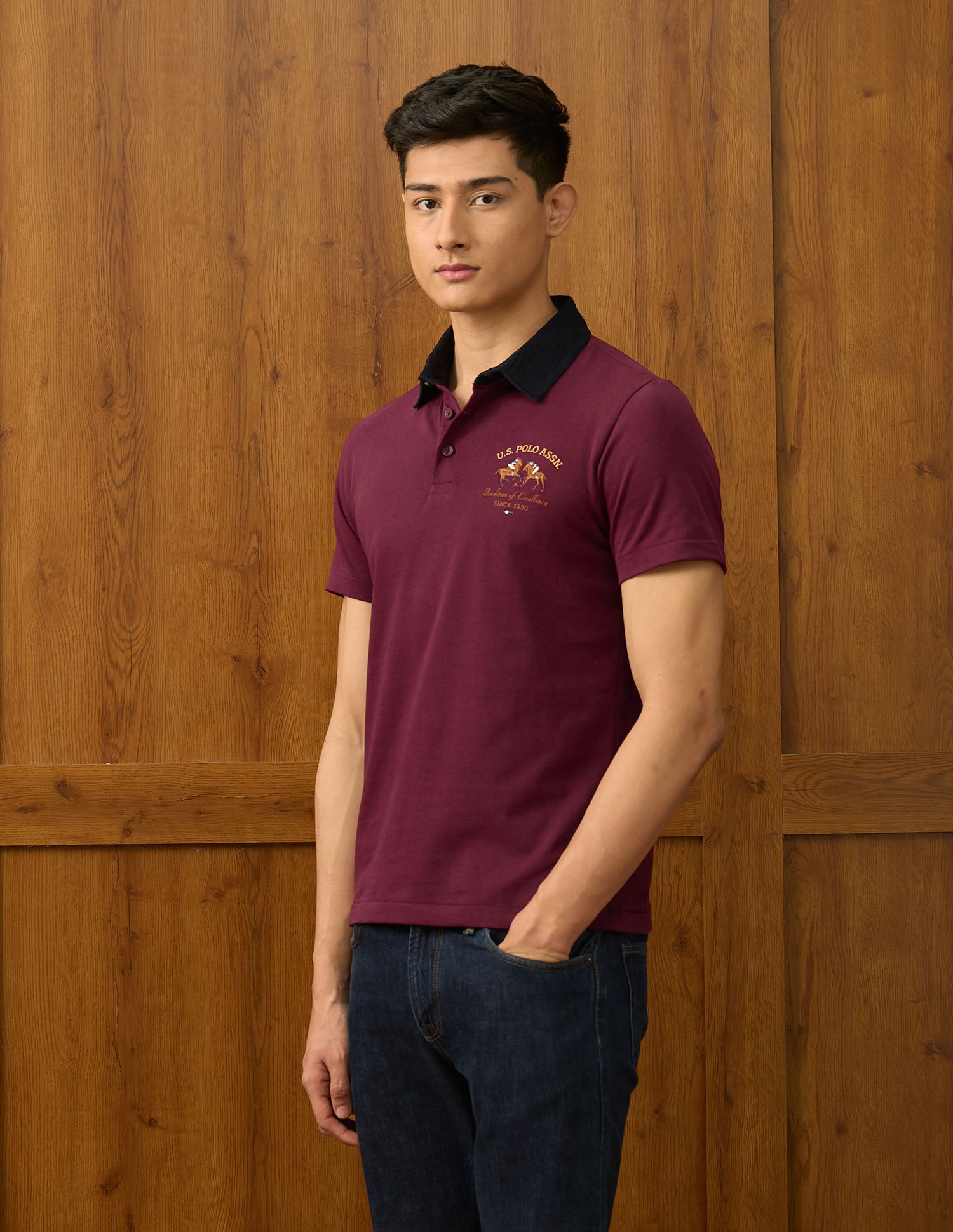 Textured Varsity Polo Shirt Maroon - U.S. POLO ASSN. | Large