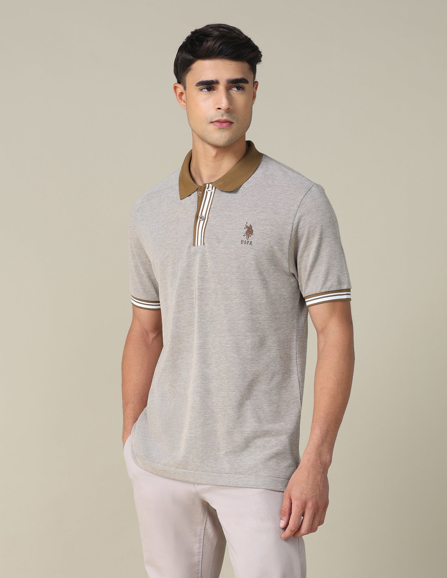 Heathered Regular Fit Polo Shirt Light Beige - U.S. POLO ASSN. | Large