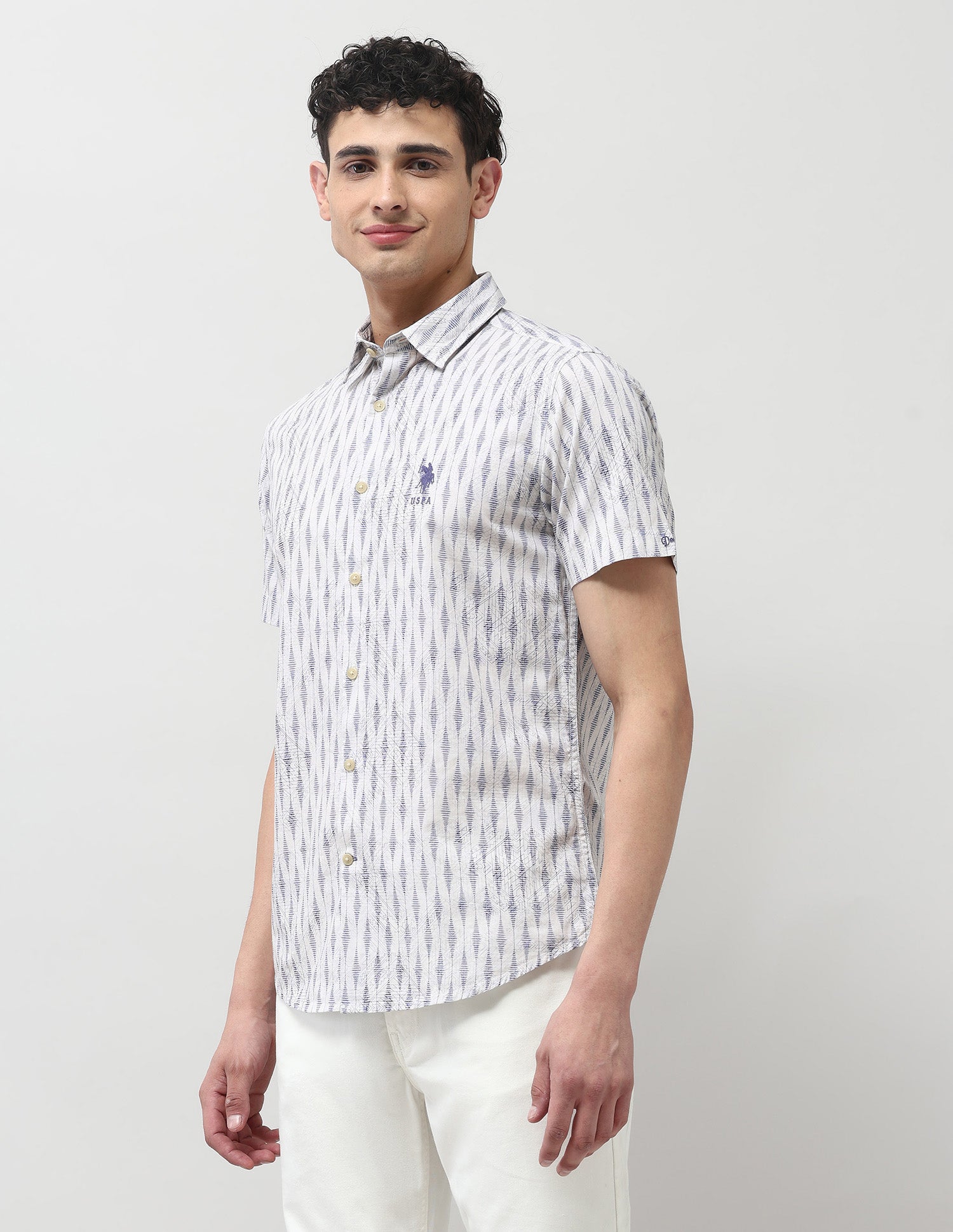 Pure Cotton All Over Printed Shirt Ivory - U.S. POLO ASSN. | Large