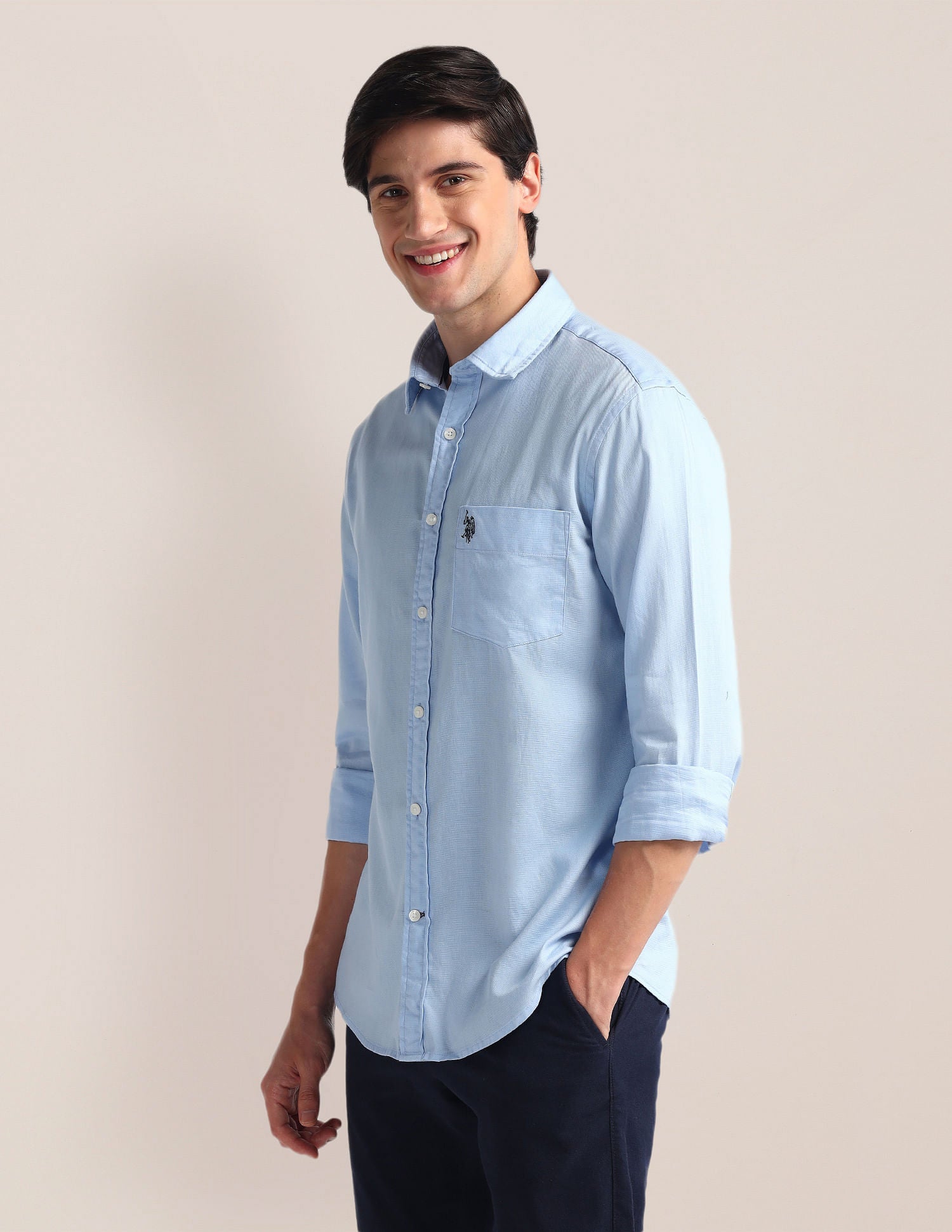 Tailored Fit Pure Cotton Shirt Blue - U.S. Polo Assn. India | Large
