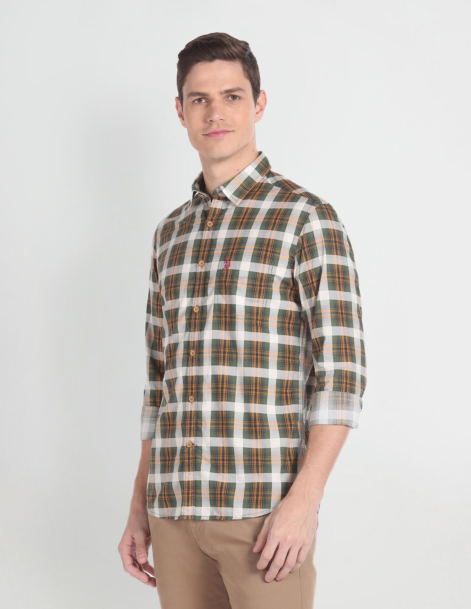 Tartan Check Cotton Shirt Olive - U.S. POLO ASSN. | Large