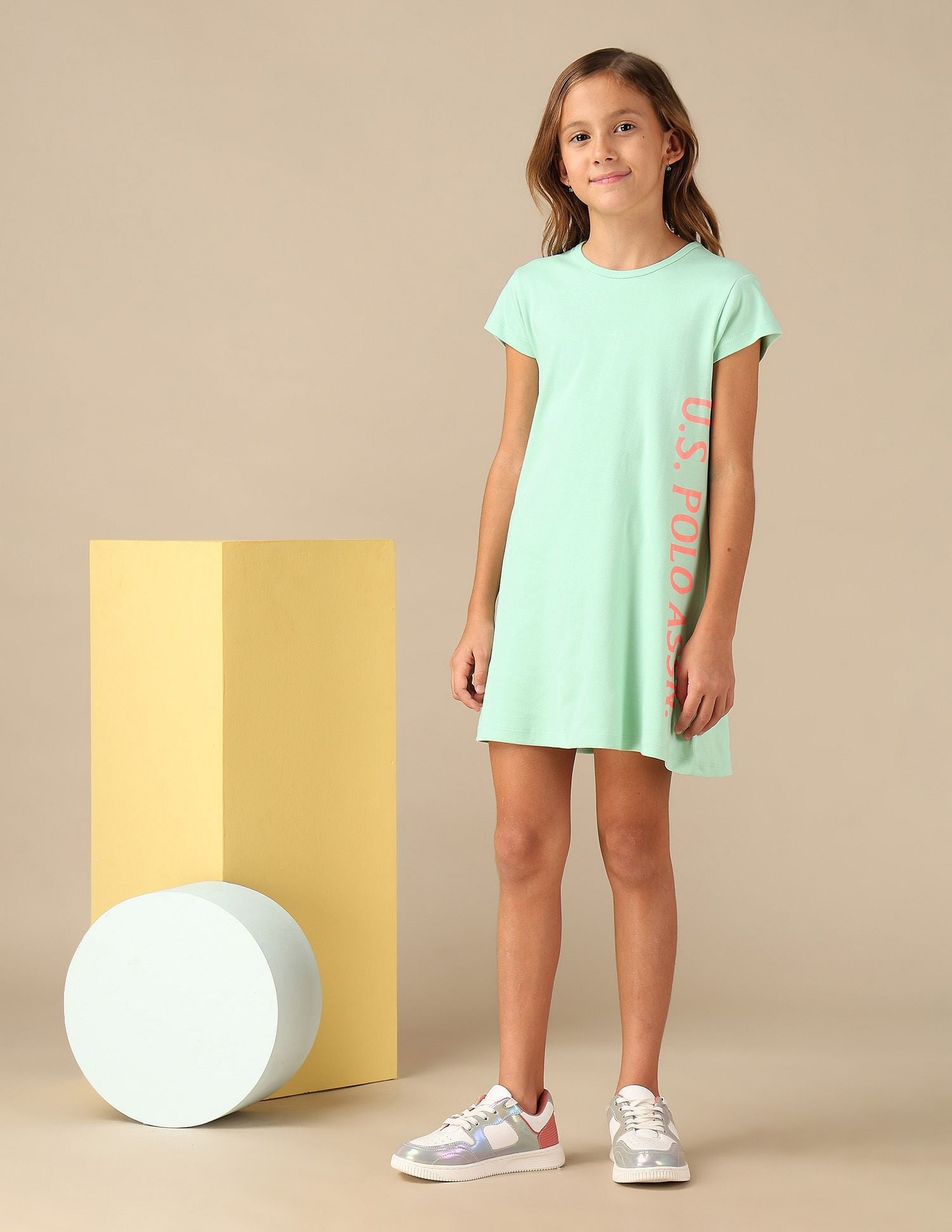 Girls Brand Printed A Line Dress Mint - U.S. POLO ASSN. | Large