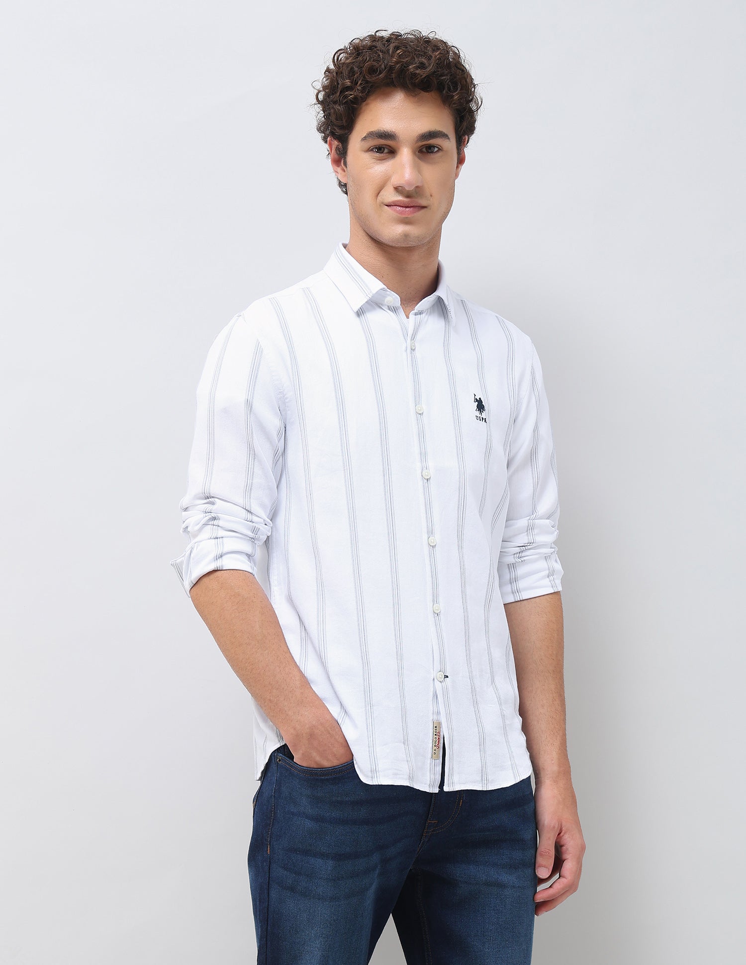 Vertical Striped Regular Fit Shirt Blue - U.S. Polo Assn. India | Large