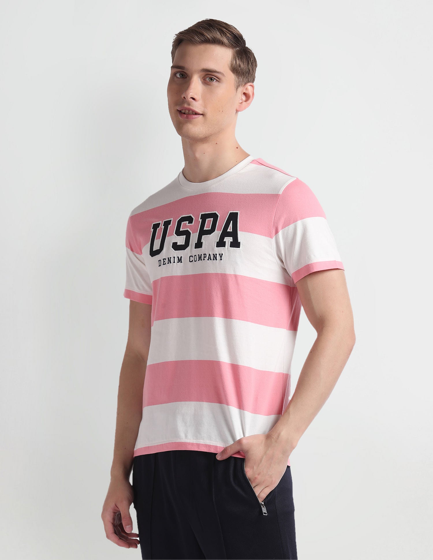Horizontal Stripe Relaxed T-Shirt Pink - U.S. POLO ASSN. | Large