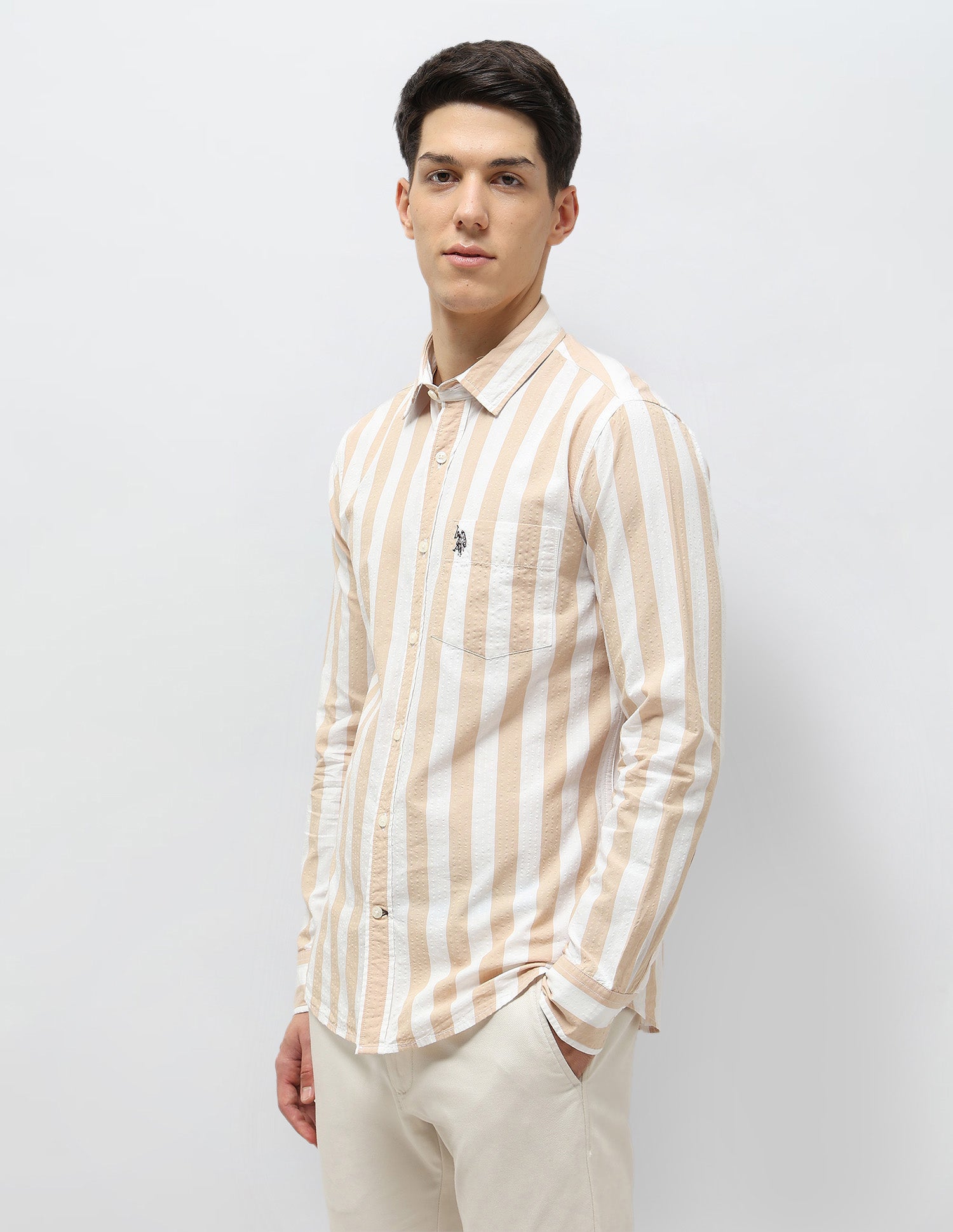 Vertical Striped Seersucker Shirt Mustard - U.S. Polo Assn. India | Large