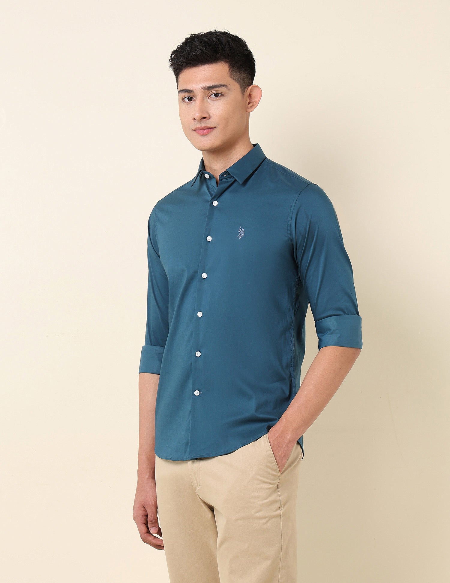Tailored Fit Solid Shirt Teal - U.S. Polo Assn. India | Large