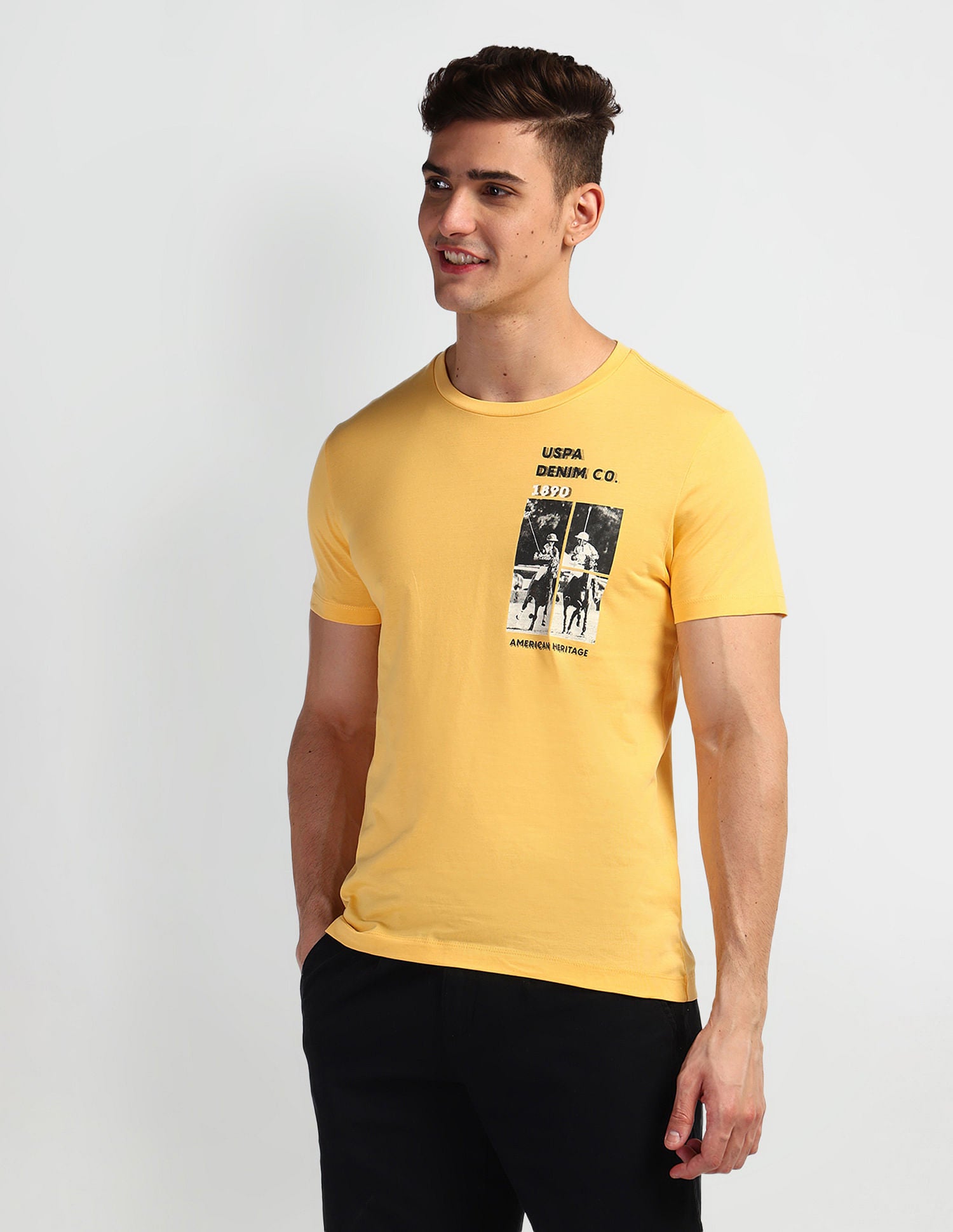 Brand Print Muscle Fit T-Shirt Yellow - U.S. Polo Assn. India | Large