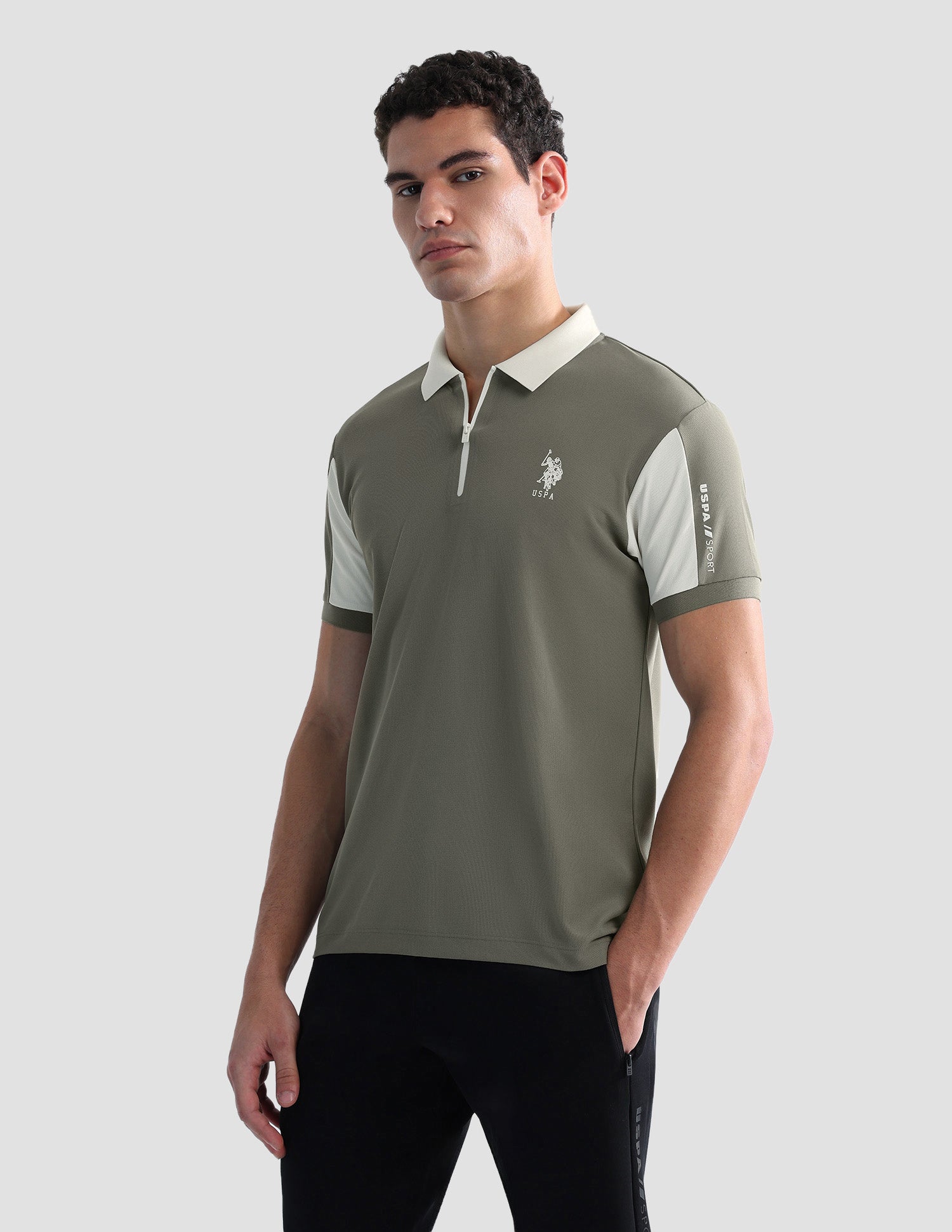 Solid Slim Fit Active Polo Shirt Light Olive - U.S. POLO ASSN. | Large
