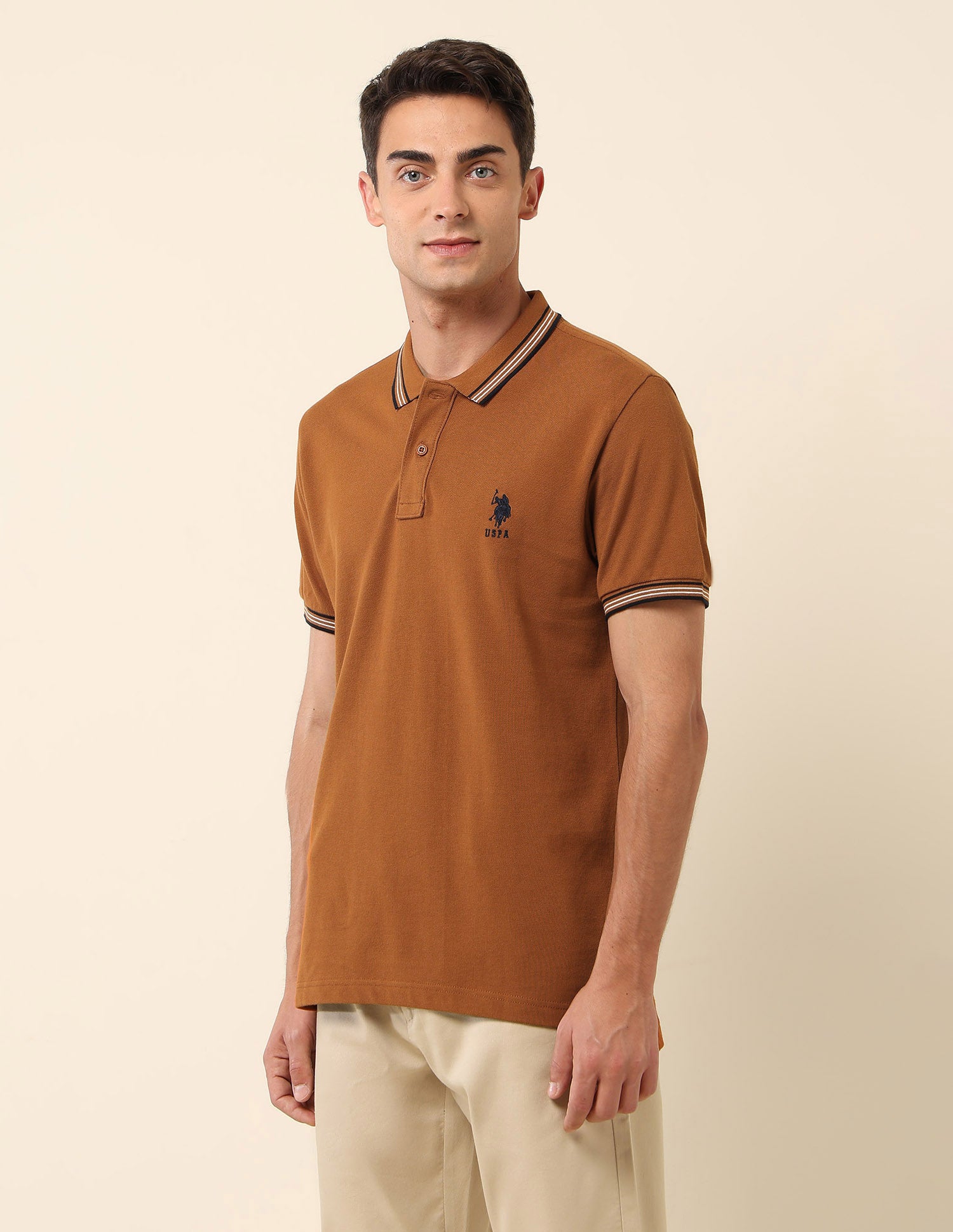 Slim Fit Solid Polo Shirt Brown - U.S. Polo Assn. India | Large