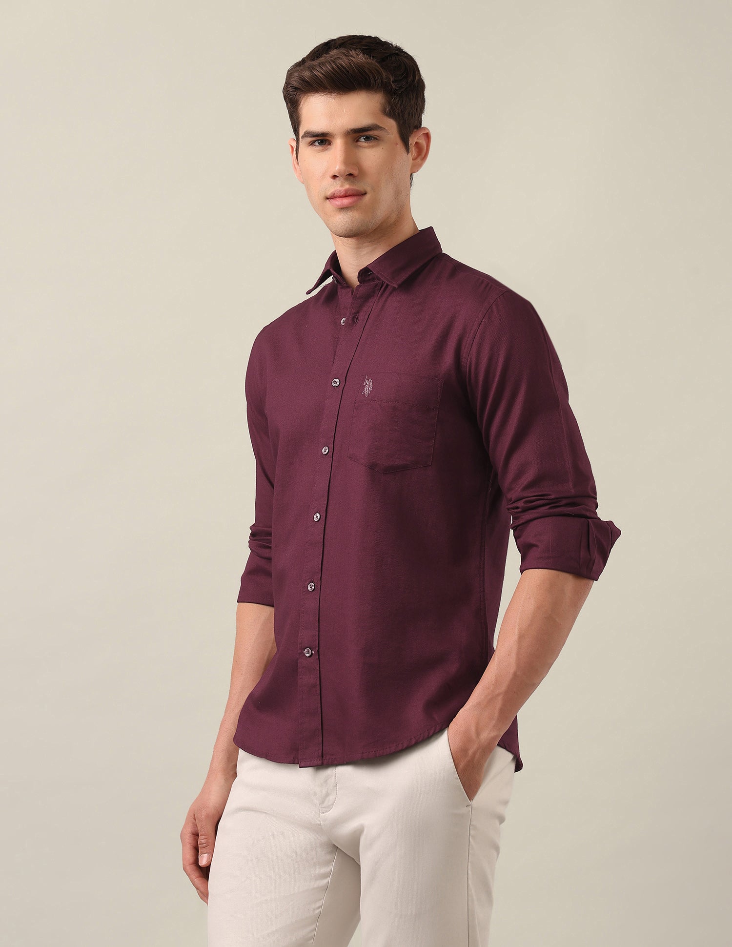 Tailored Fit Solid Shirt Maroon - U.S. Polo Assn. India | Large