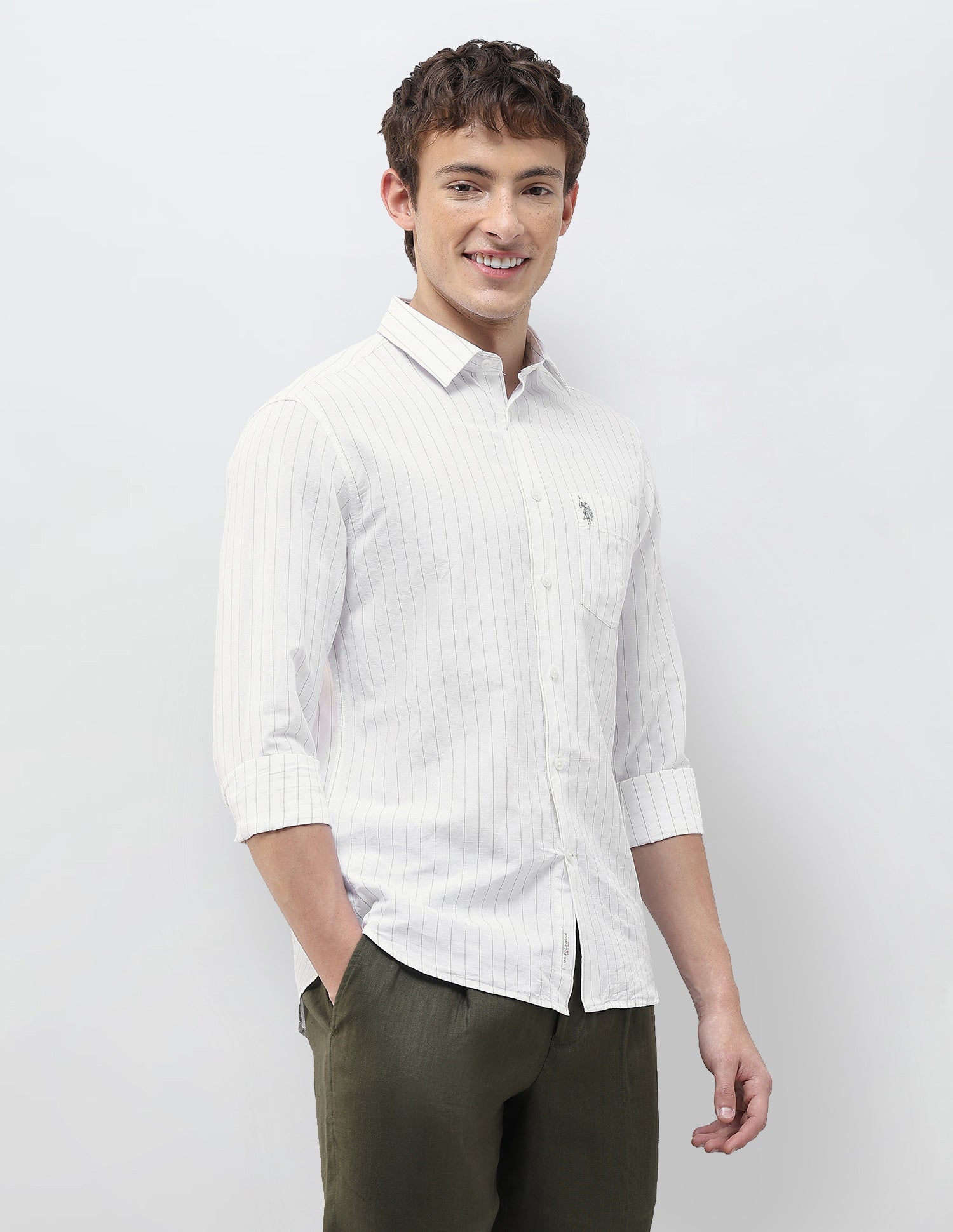 Vertical Striped Regular Fit Shirt Green - U.S. Polo Assn. India | Large