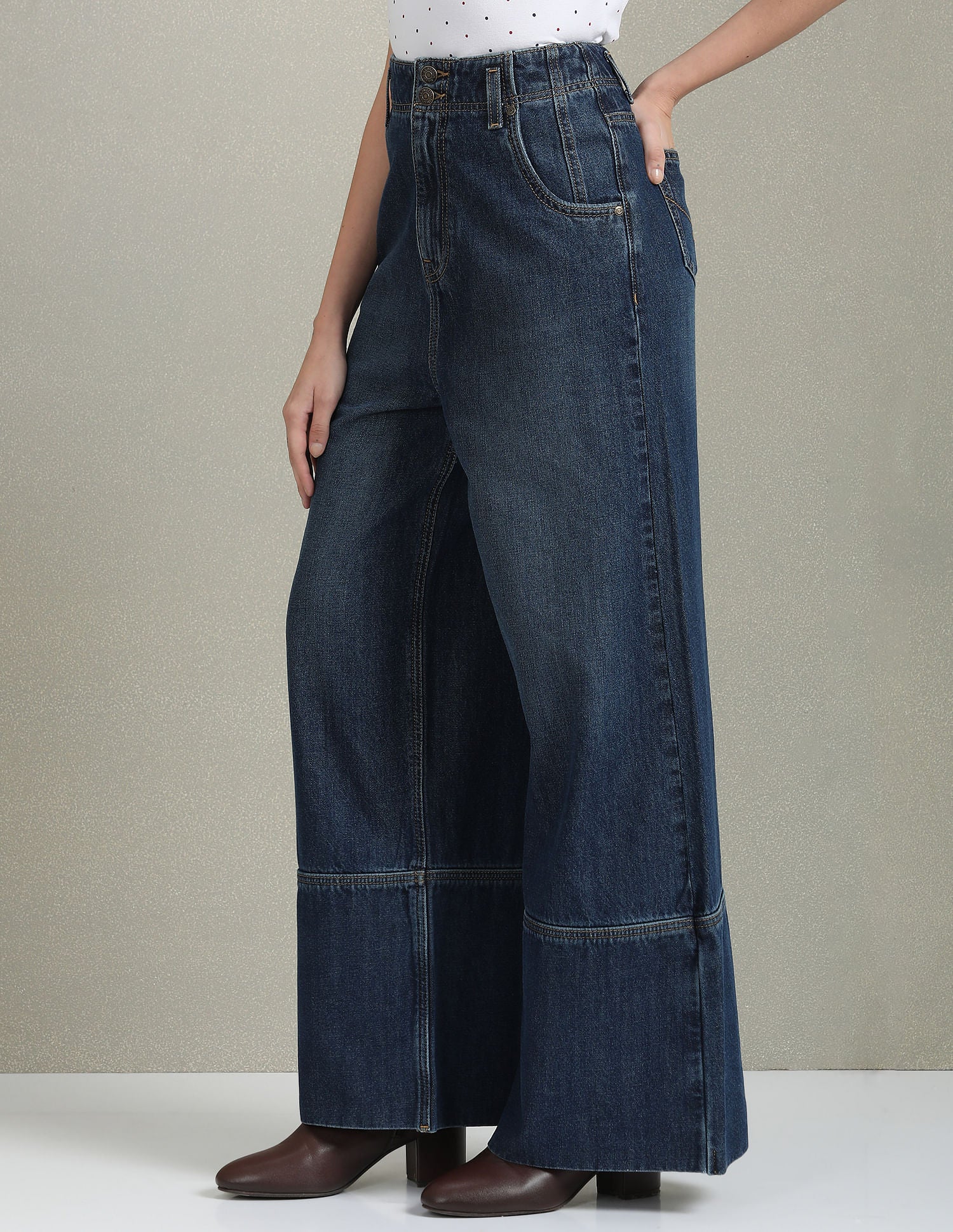 High Rise Wide Leg Jeans Blue - U.S. POLO ASSN. | Large