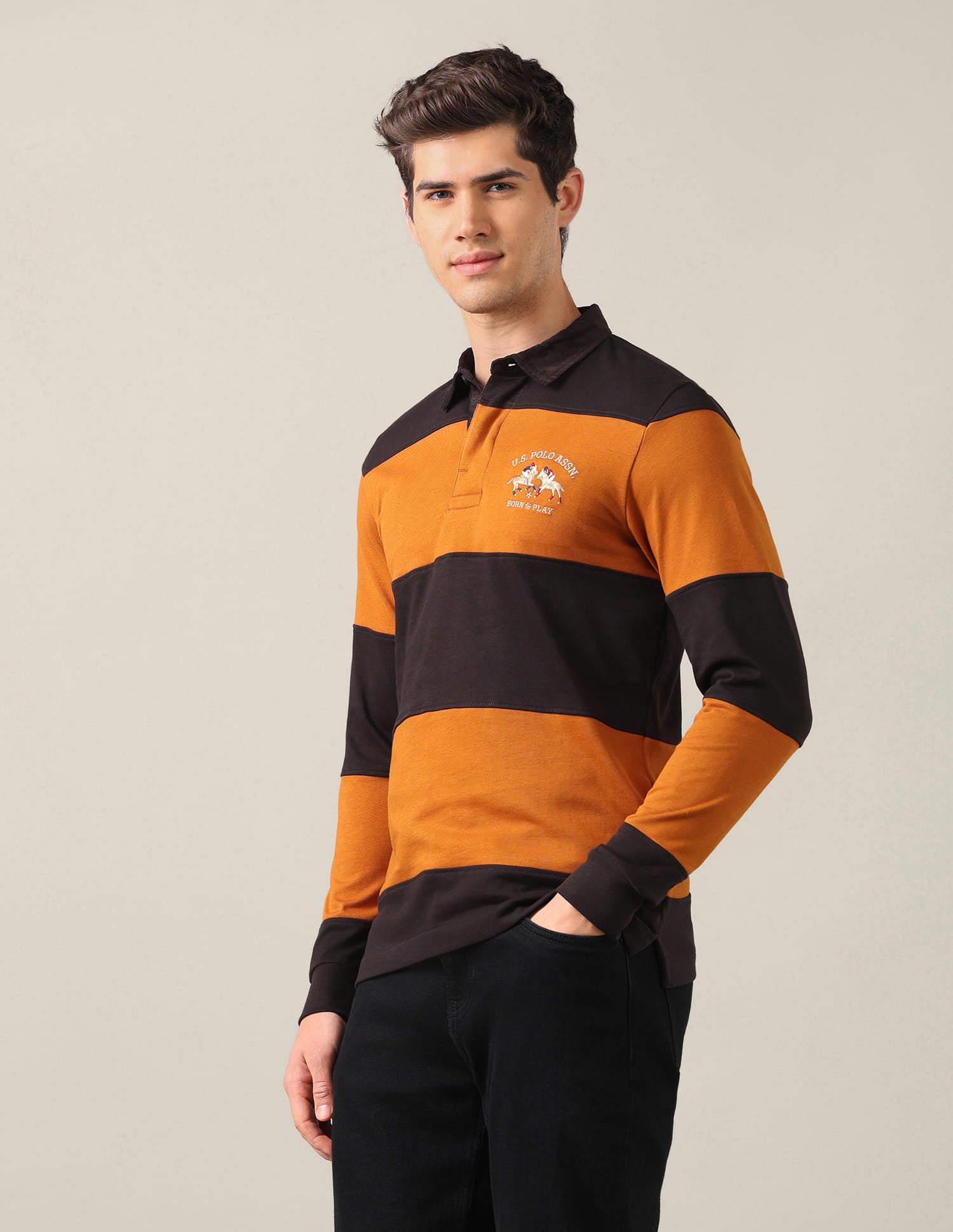 Horizontal Striped Slim Fit Polo Shirt Yellow - U.S. Polo Assn. India | Large