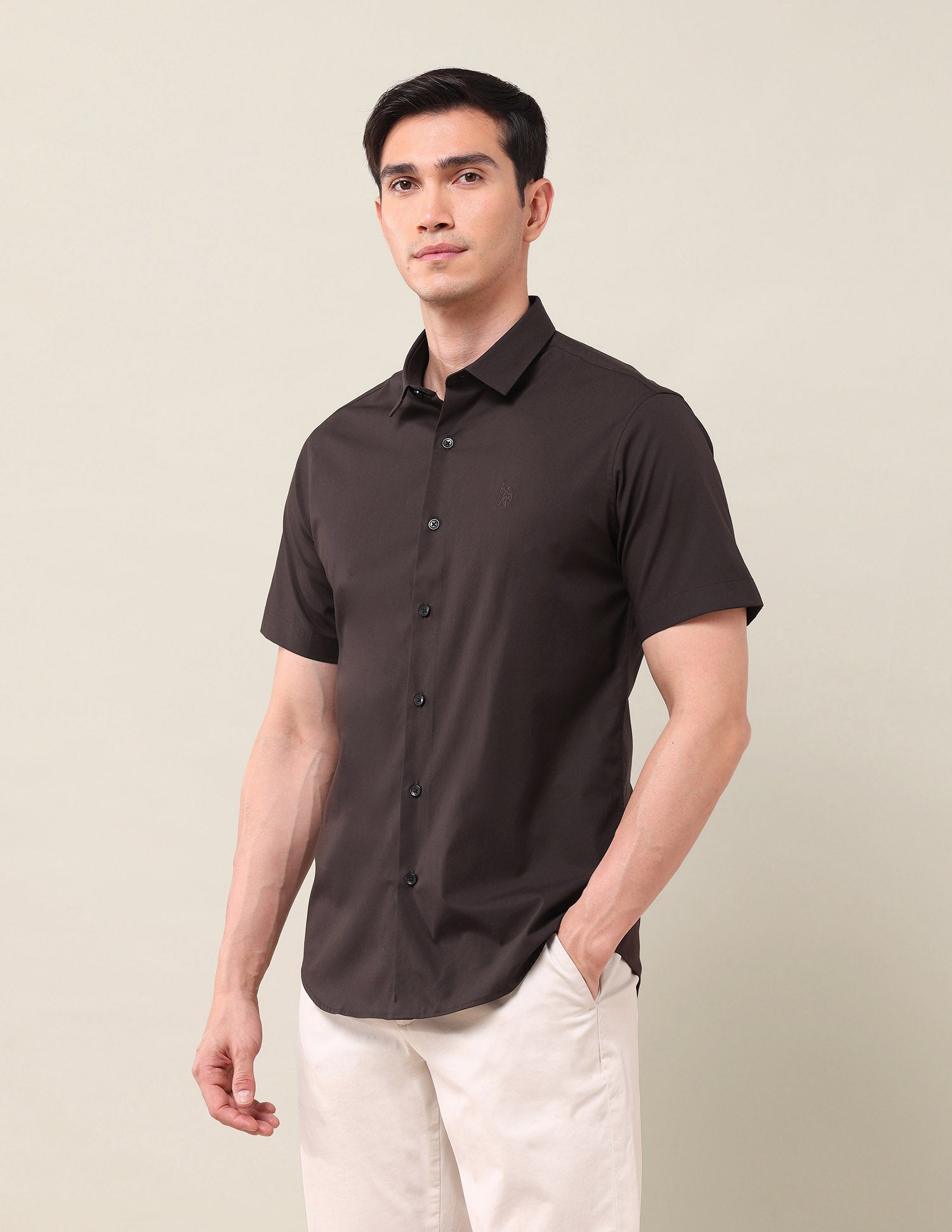 Solid Tailored Fit Shirt Dark Brown - U.S. POLO ASSN. | Large