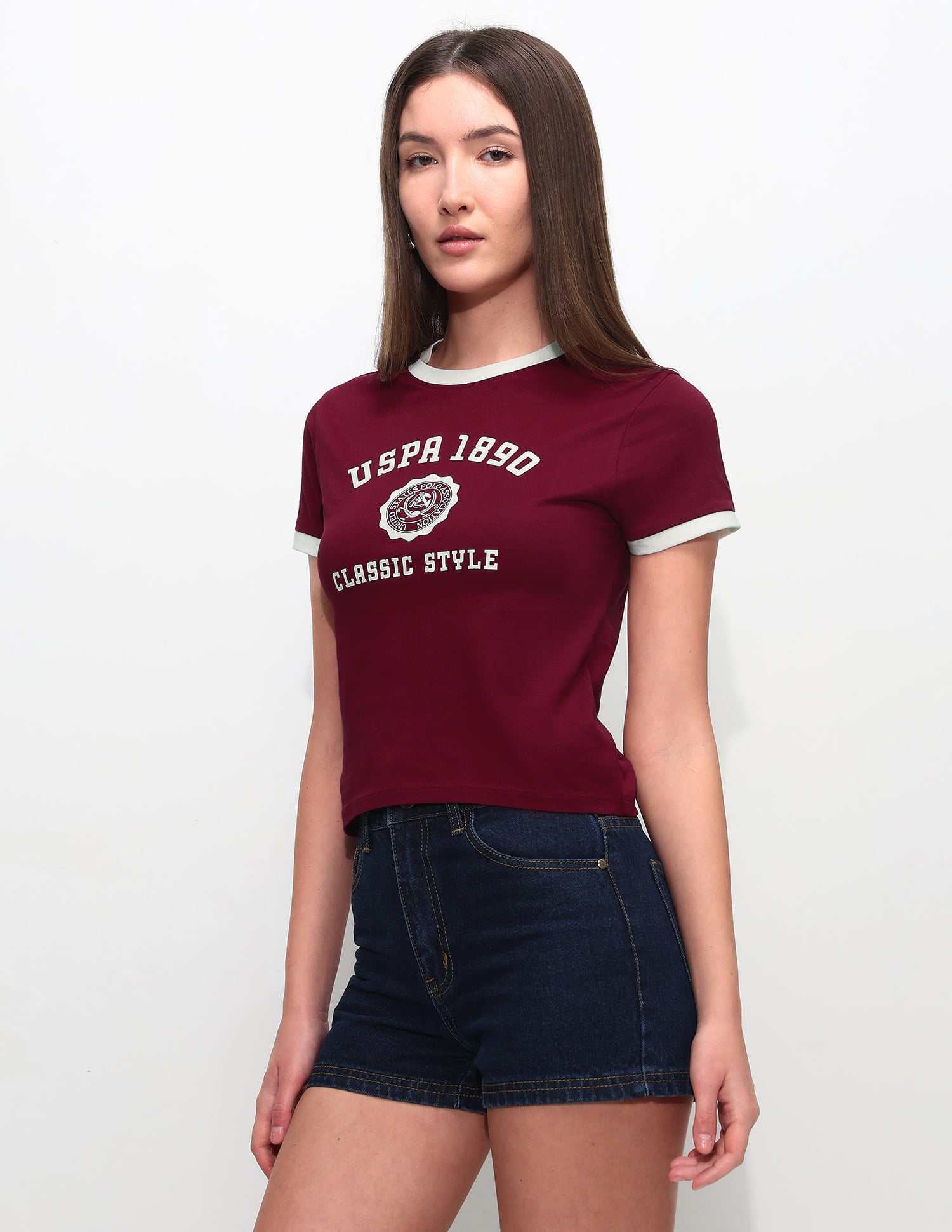 Fitted Brand Printed T-Shirt Dark Red - U.S. Polo Assn. India | Large