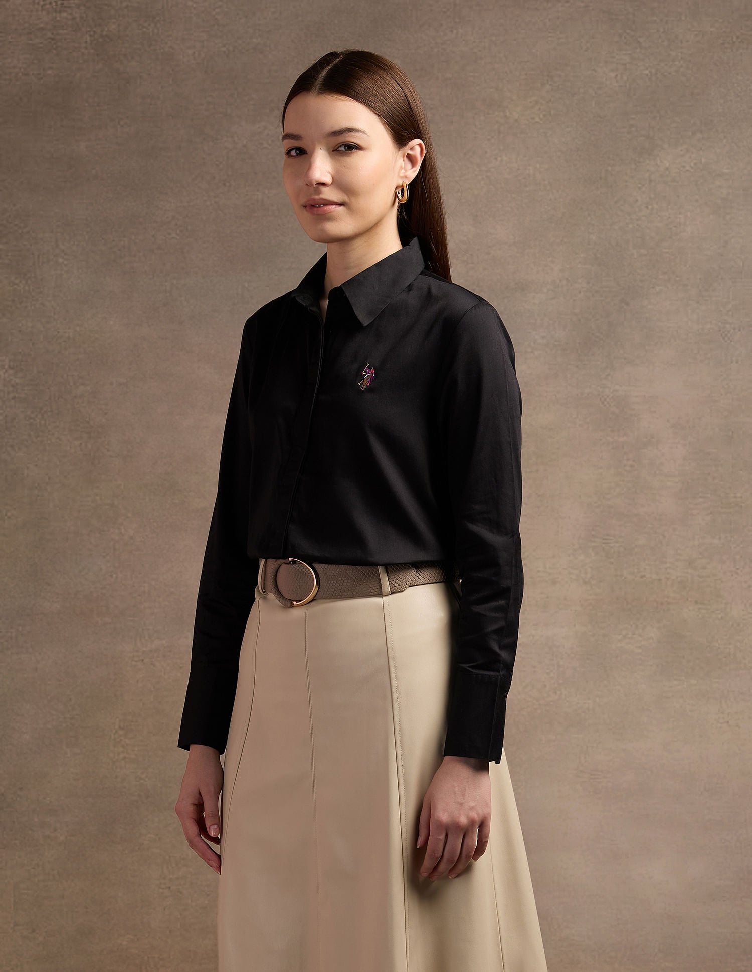 Regular Fit Satin Shirt Black - U.S. POLO ASSN. | Large