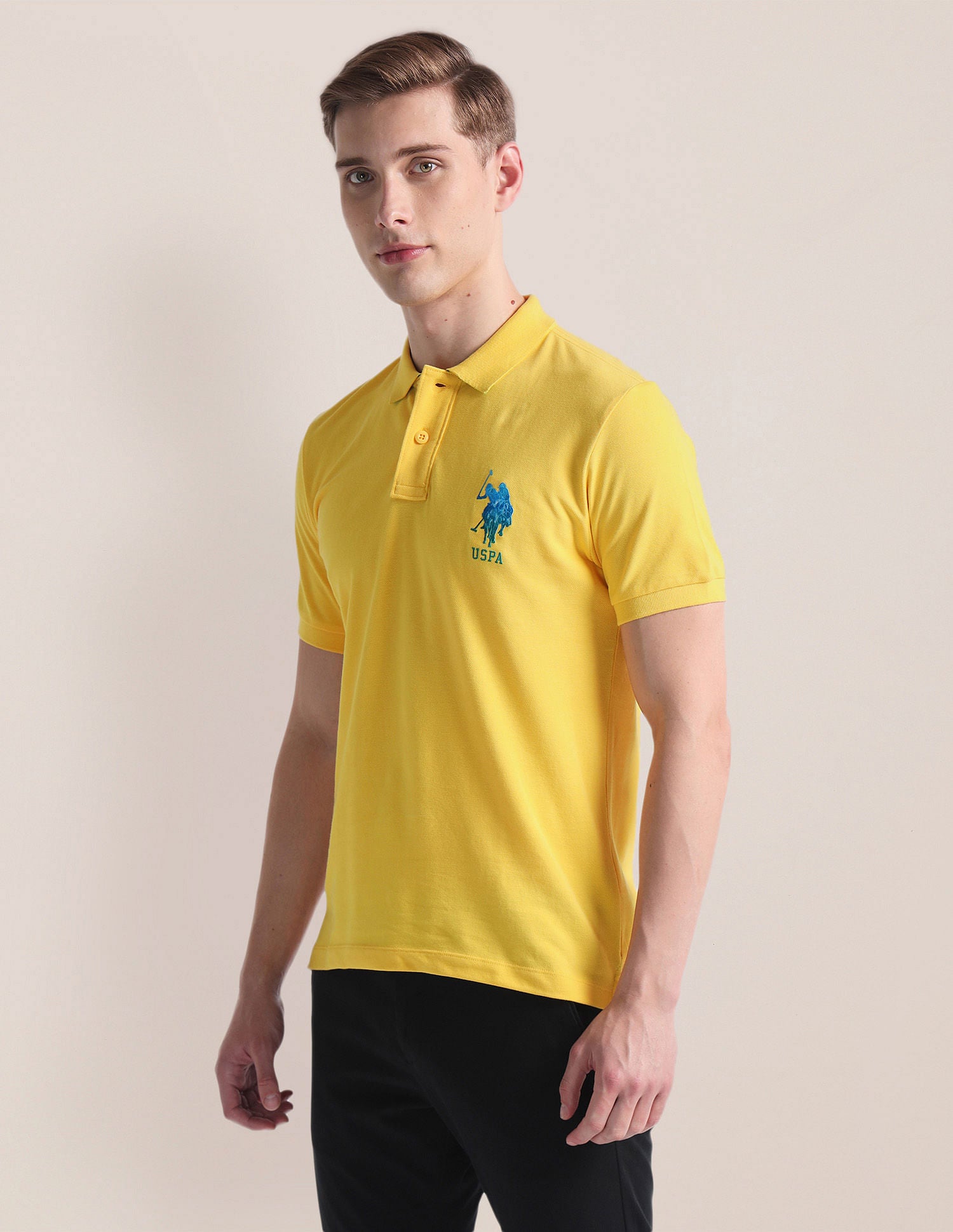 Solid Logo Polo Shirt Yellow - U.S. Polo Assn. India | Large