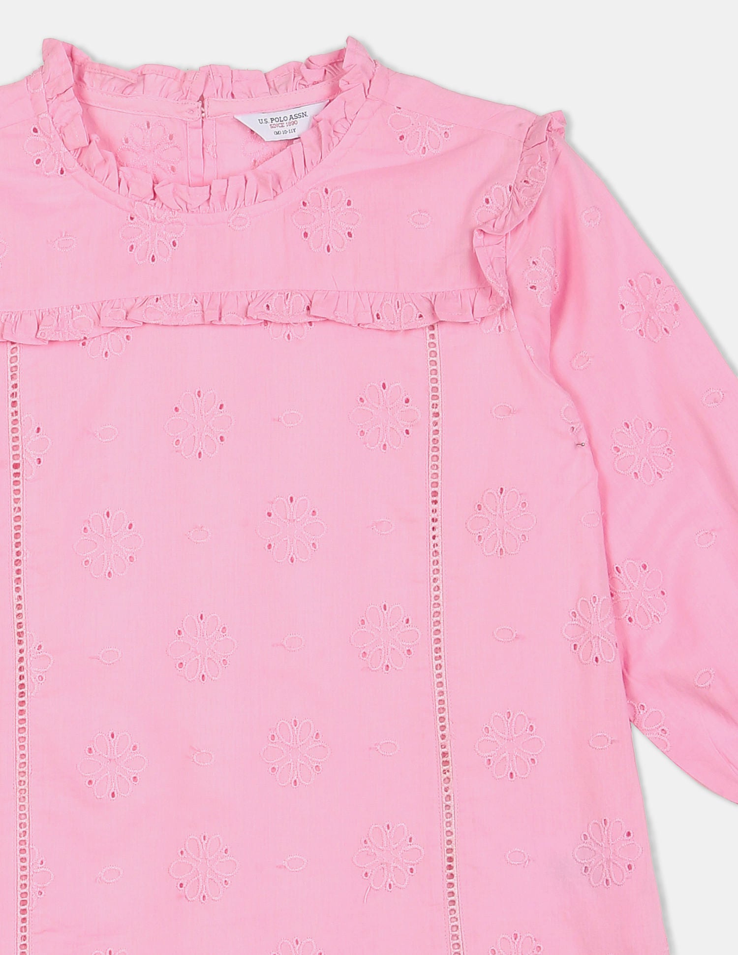 Girls Light Pink Ruffle Accent Embroidered Top Light Pink - U.S. POLO ASSN. | Large