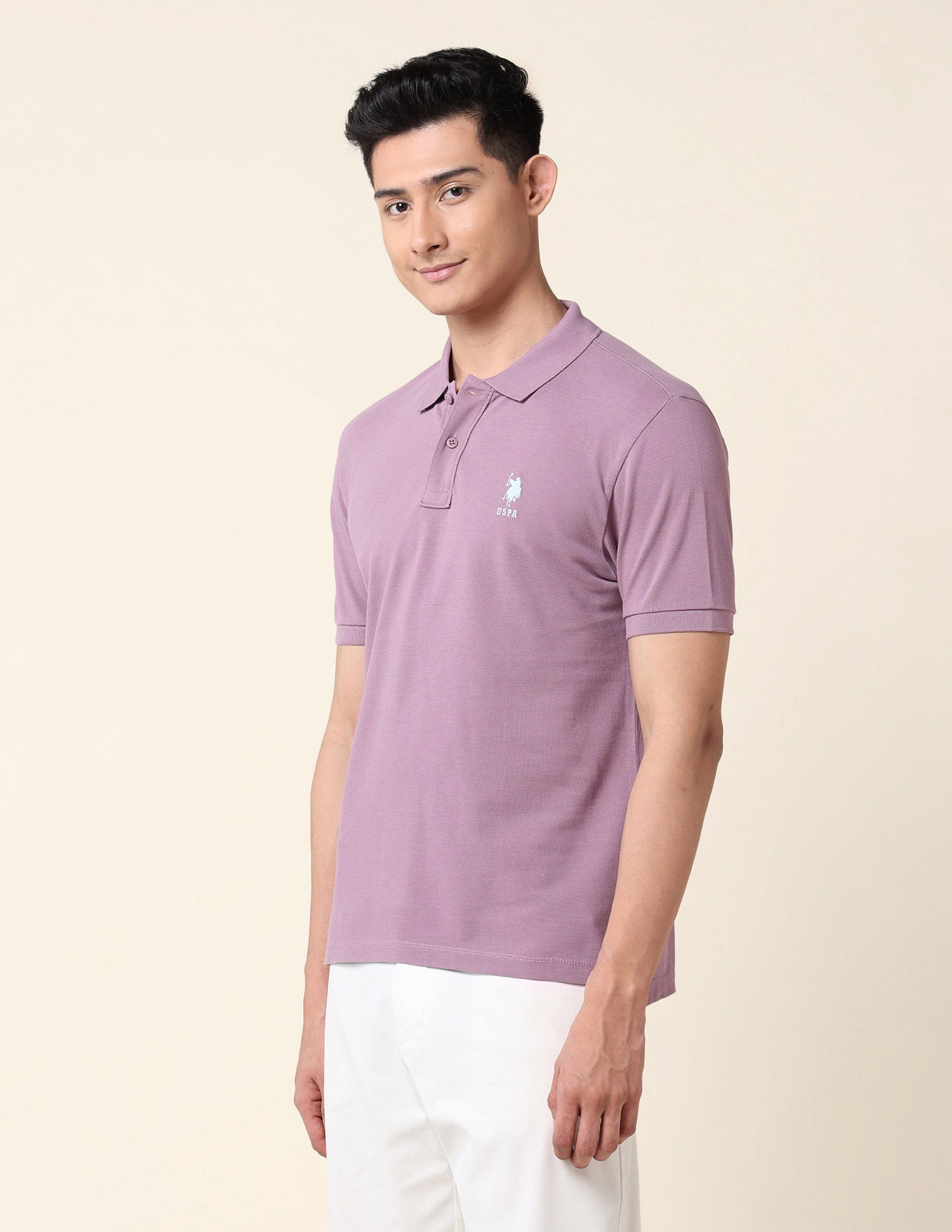 Pure Cotton Solid Polo Shirt Violet - U.S. Polo Assn. India | Large