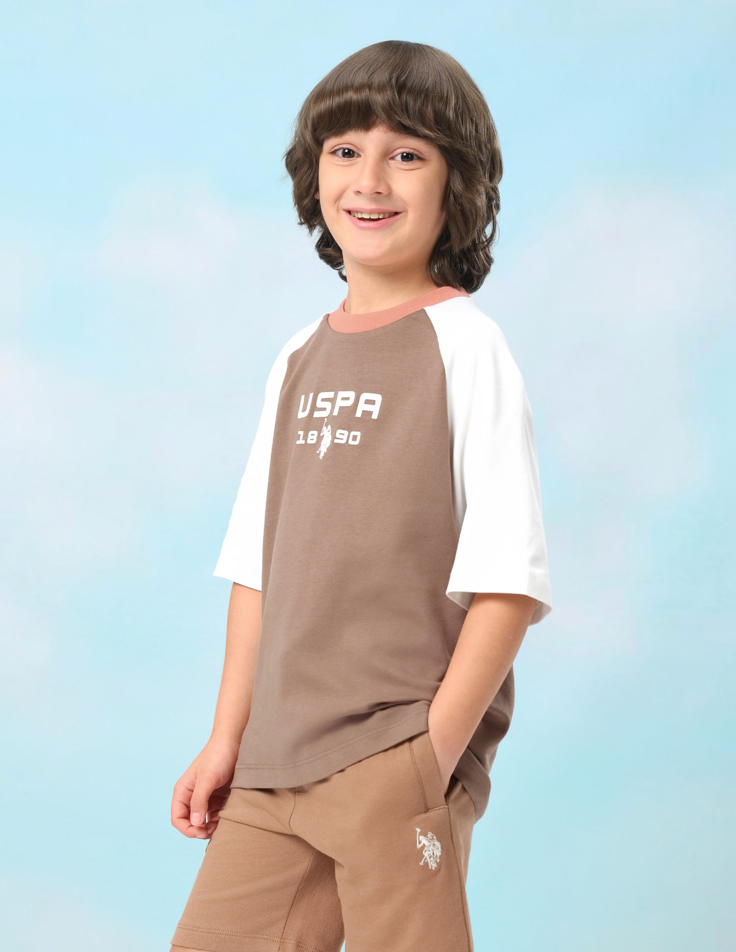 Colour Blocked Oversized Fit T-Shirt Light Brown - U.S. Polo Assn. India | Large