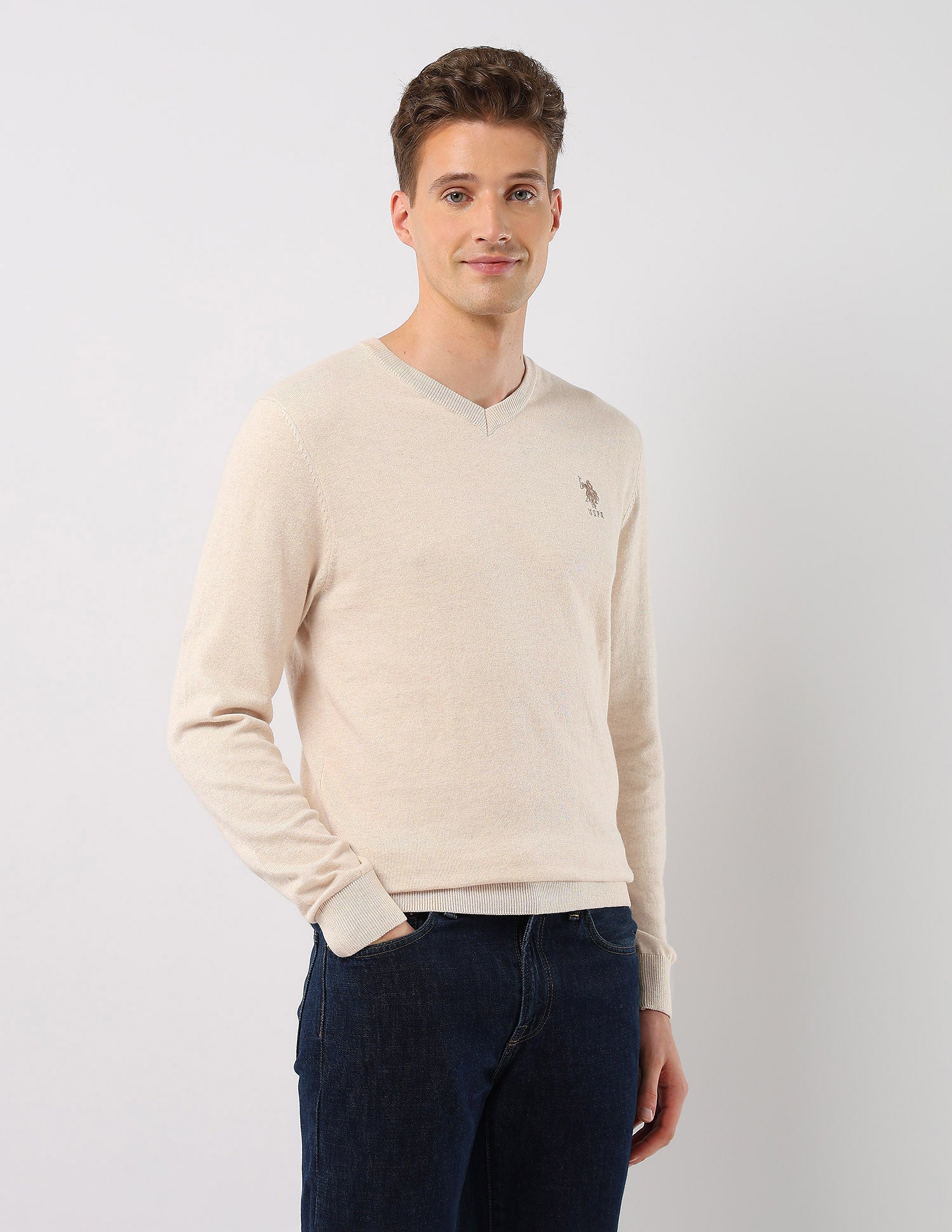 Heathered Regular Fit Sweater Beige - U.S. POLO ASSN. | Large