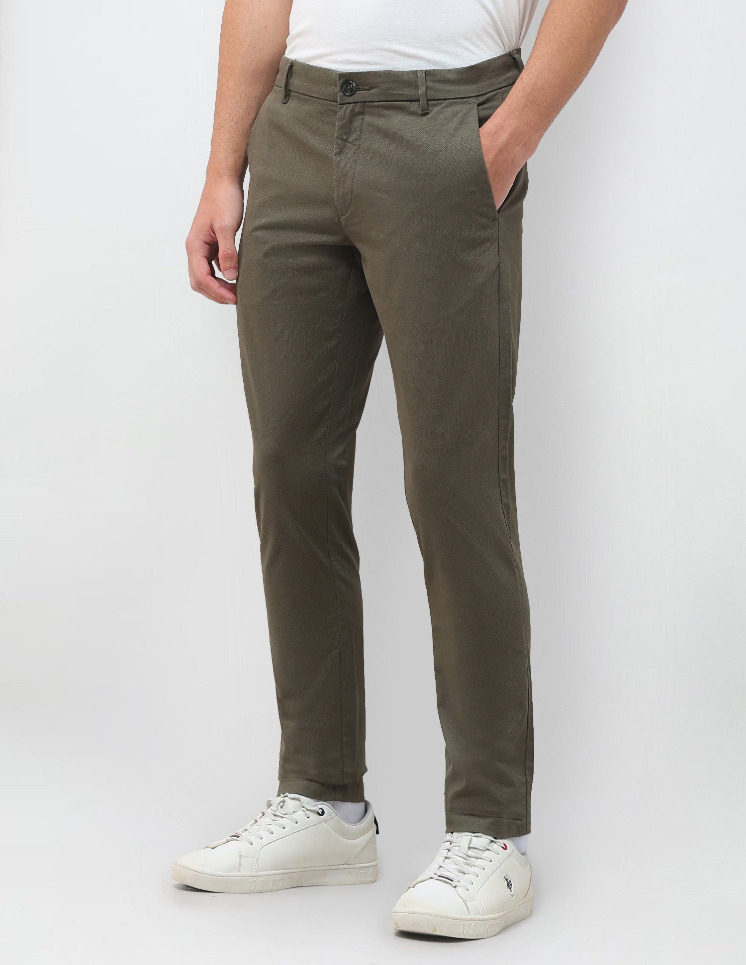 All-Over Printed Austin Slim Fit Trousers Olive - U.S. Polo Assn. India | Large