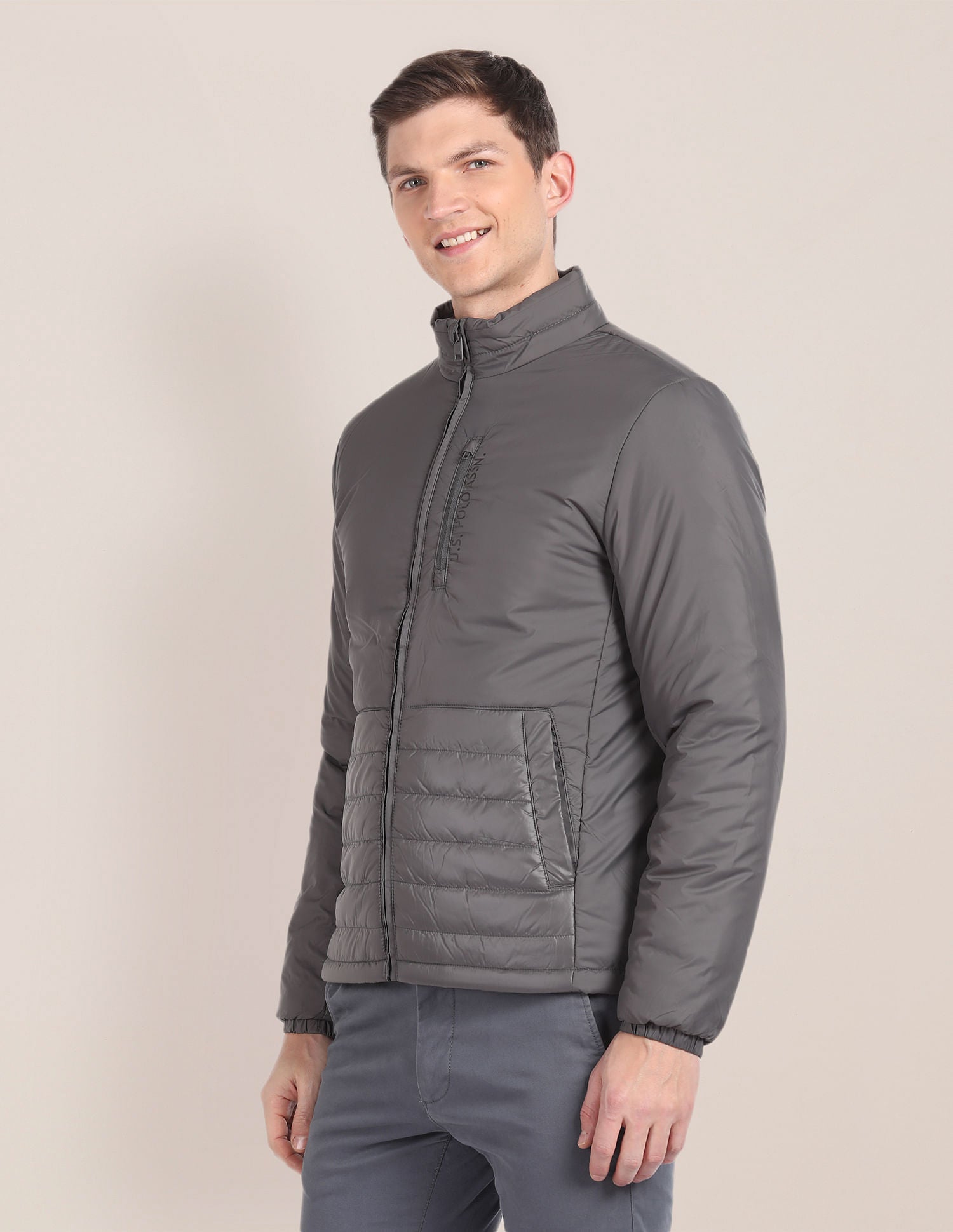 High Neck Solid Jacket Grey - U.S. POLO ASSN. | Large