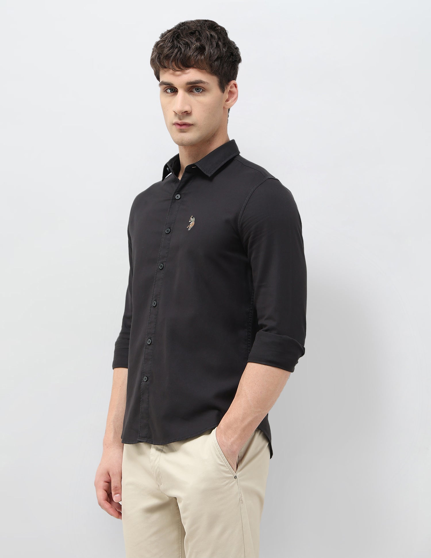Slim Fit Twill Monochrome Shirt Dark Grey - U.S. POLO ASSN. | Large