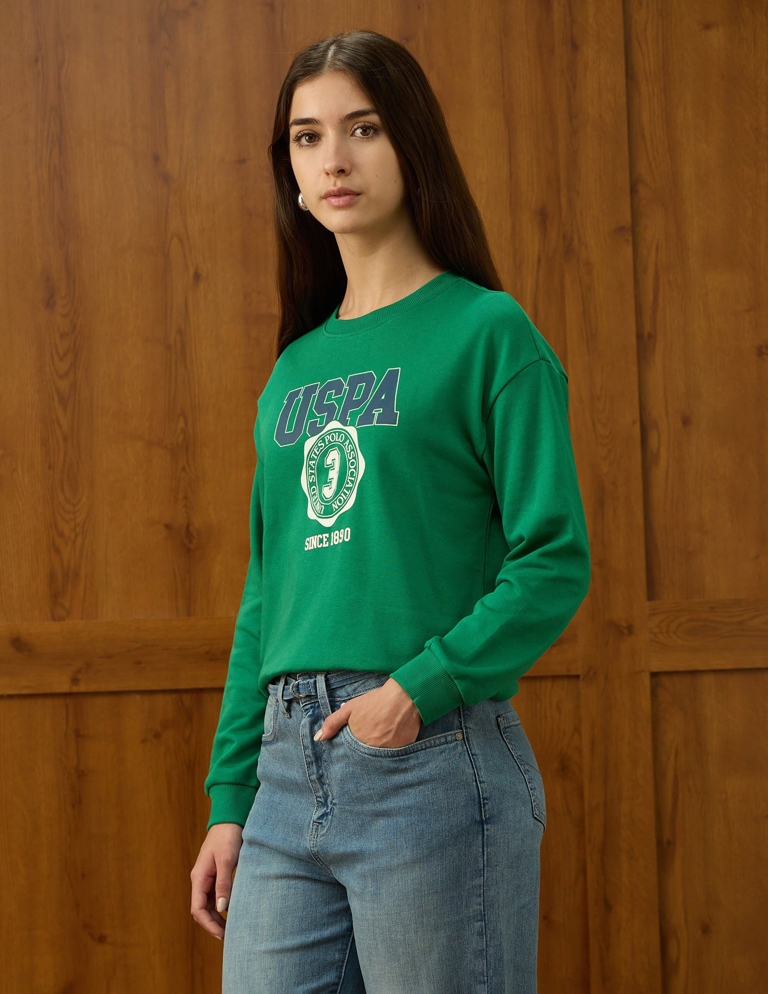 Drop Shoulder Brand Printed Sweatshirt Green - U.S. POLO ASSN. | Large