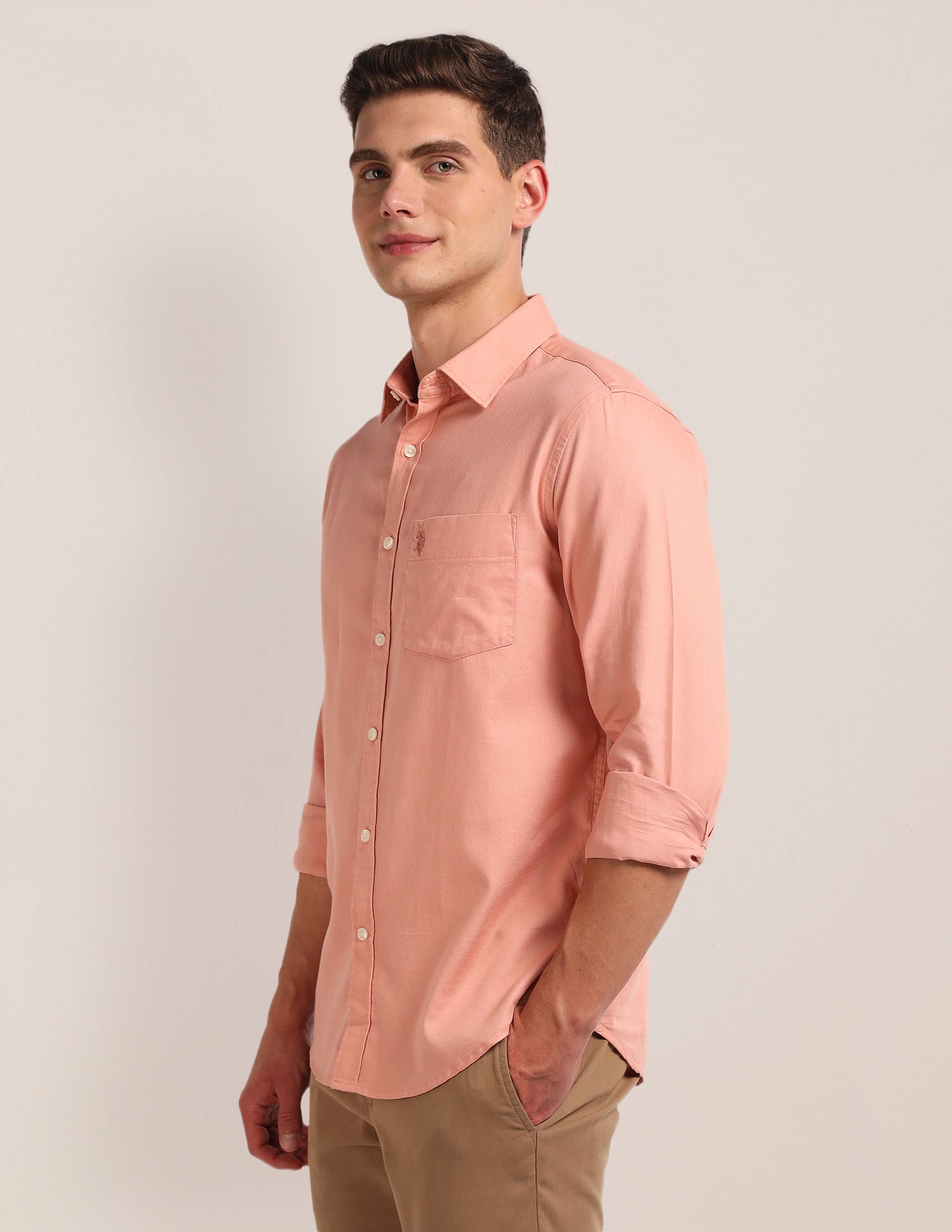 Solid Tailored Fit Shirt Coral - U.S. Polo Assn. India | Large