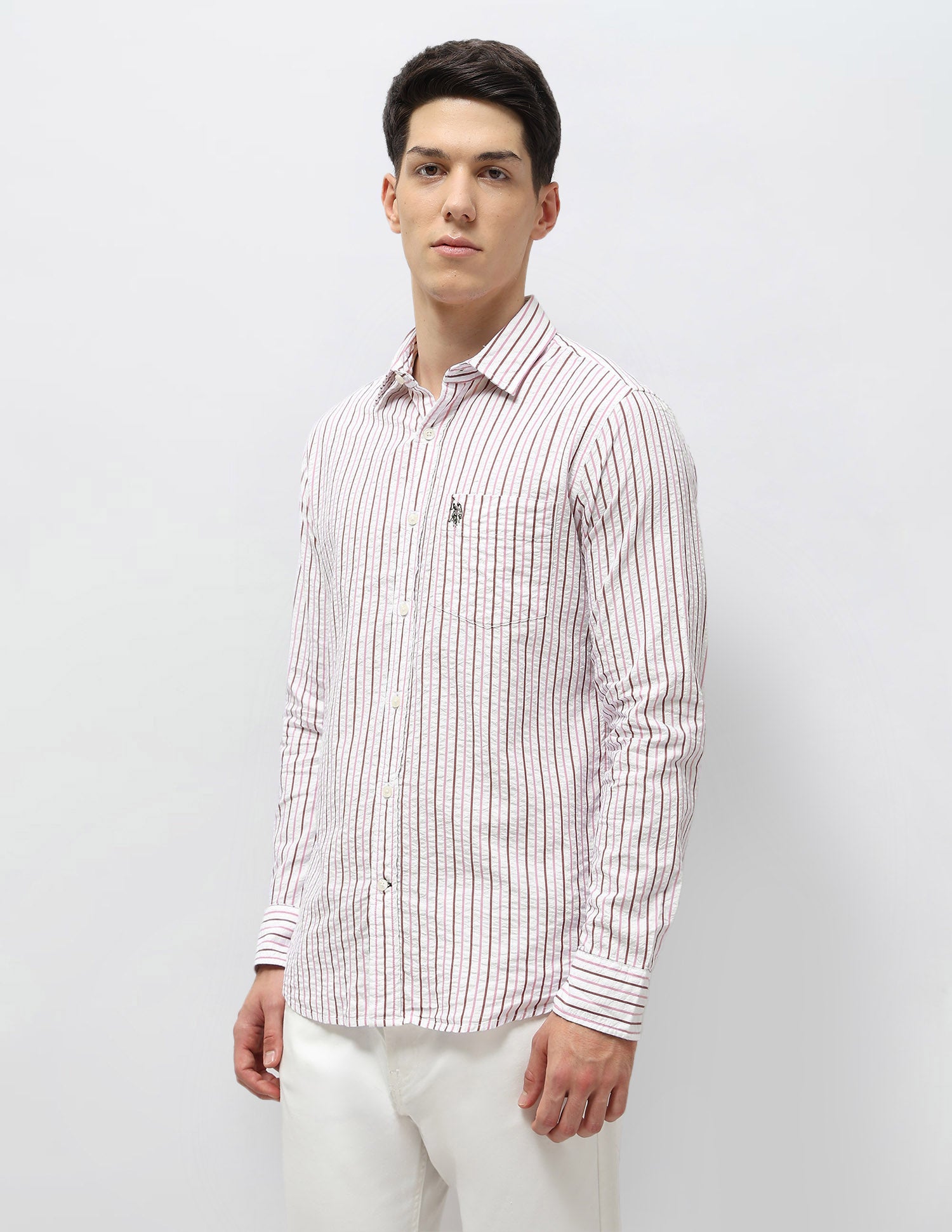 Vertical Striped Seersucker Shirt Pink - U.S. POLO ASSN. | Large