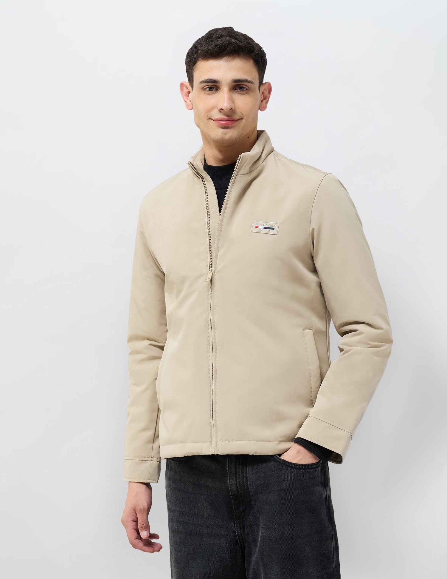 Solid Regular Fit Jacket Beige - U.S. POLO ASSN. | Large