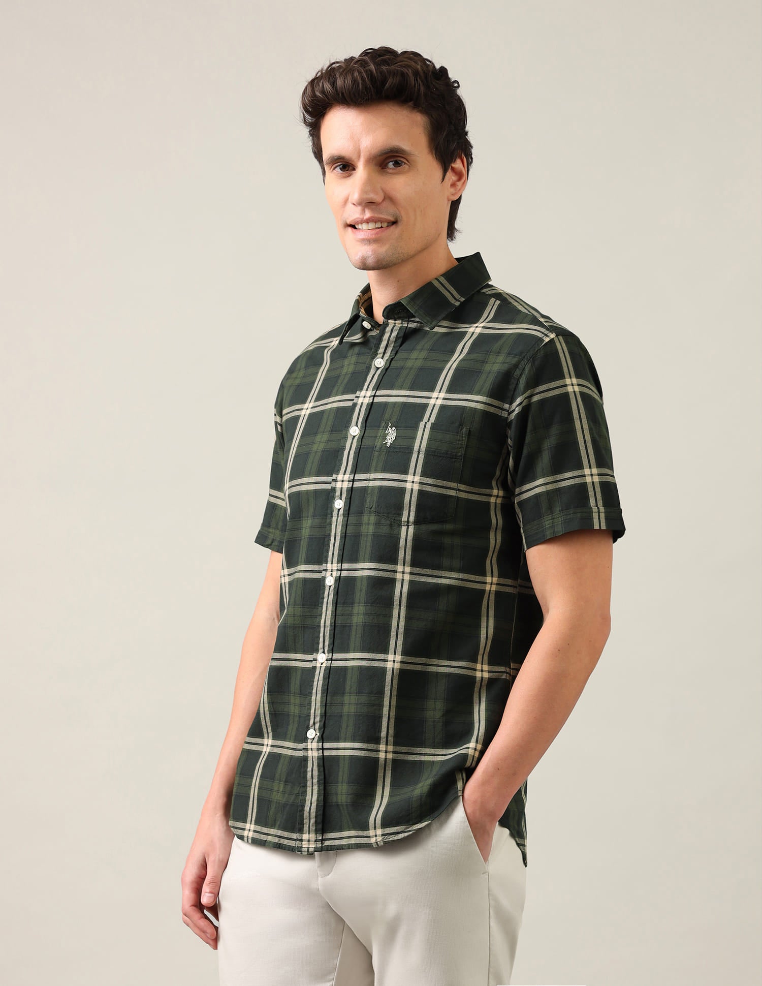 Grid Tattersall Checked Regular Fit Shirt Green - U.S. Polo Assn. India | Large
