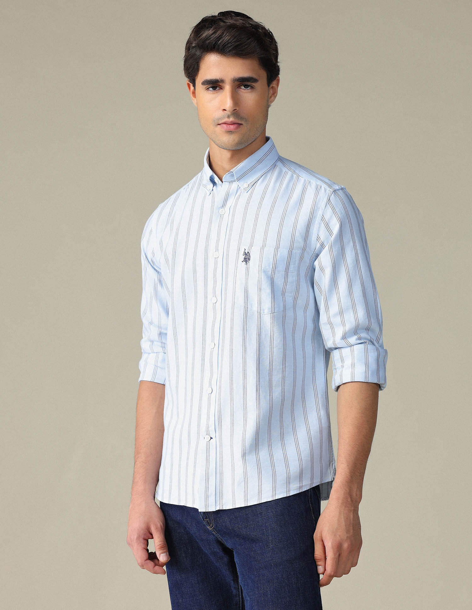 Vertical Striped Button Down Shirt Light Blue - U.S. POLO ASSN. | Large