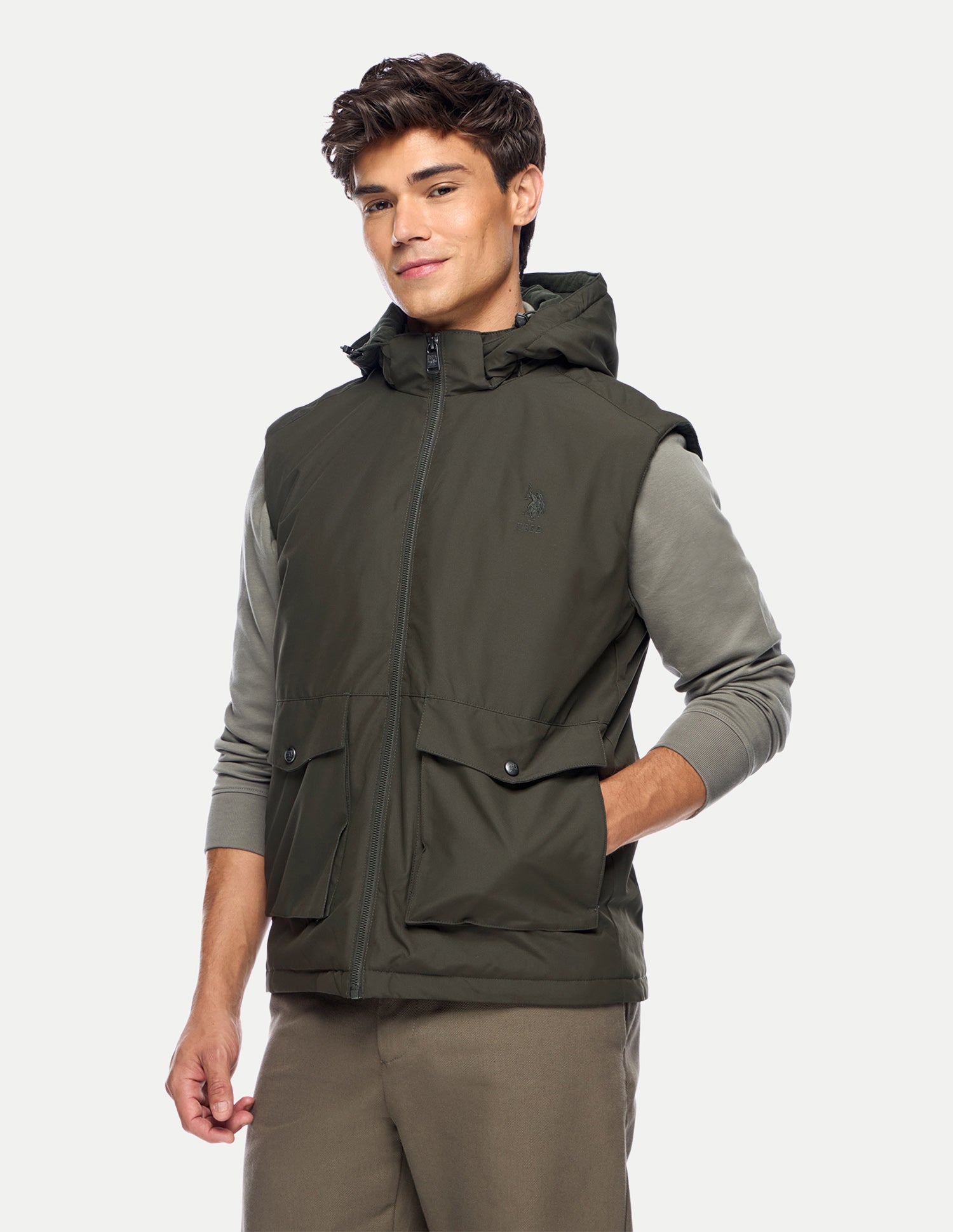 Solid Regular Fit Jacket Olive - U.S. Polo Assn. India | Large