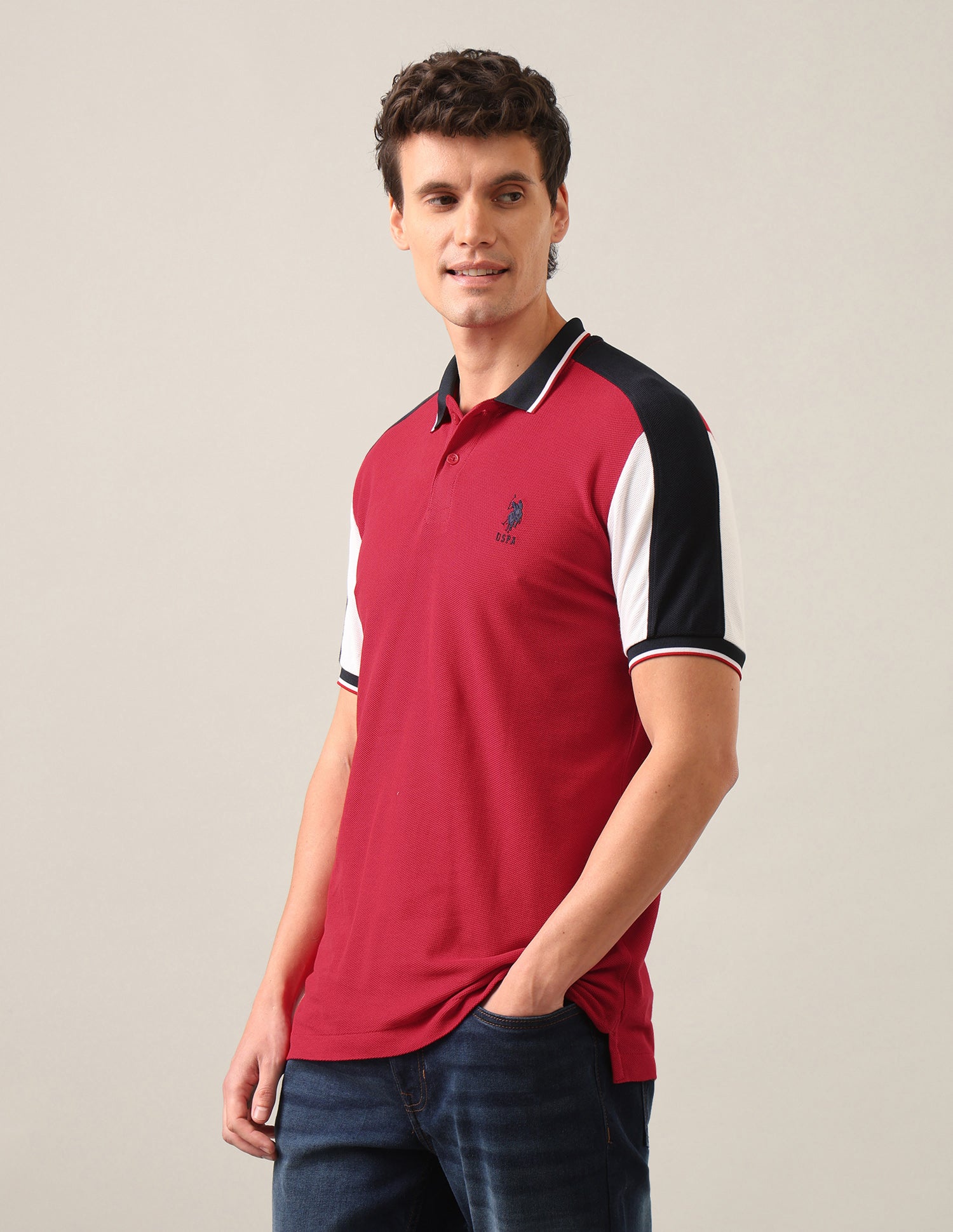 Solid Slim Fit Polo Shirt Red - U.S. Polo Assn. India | Large