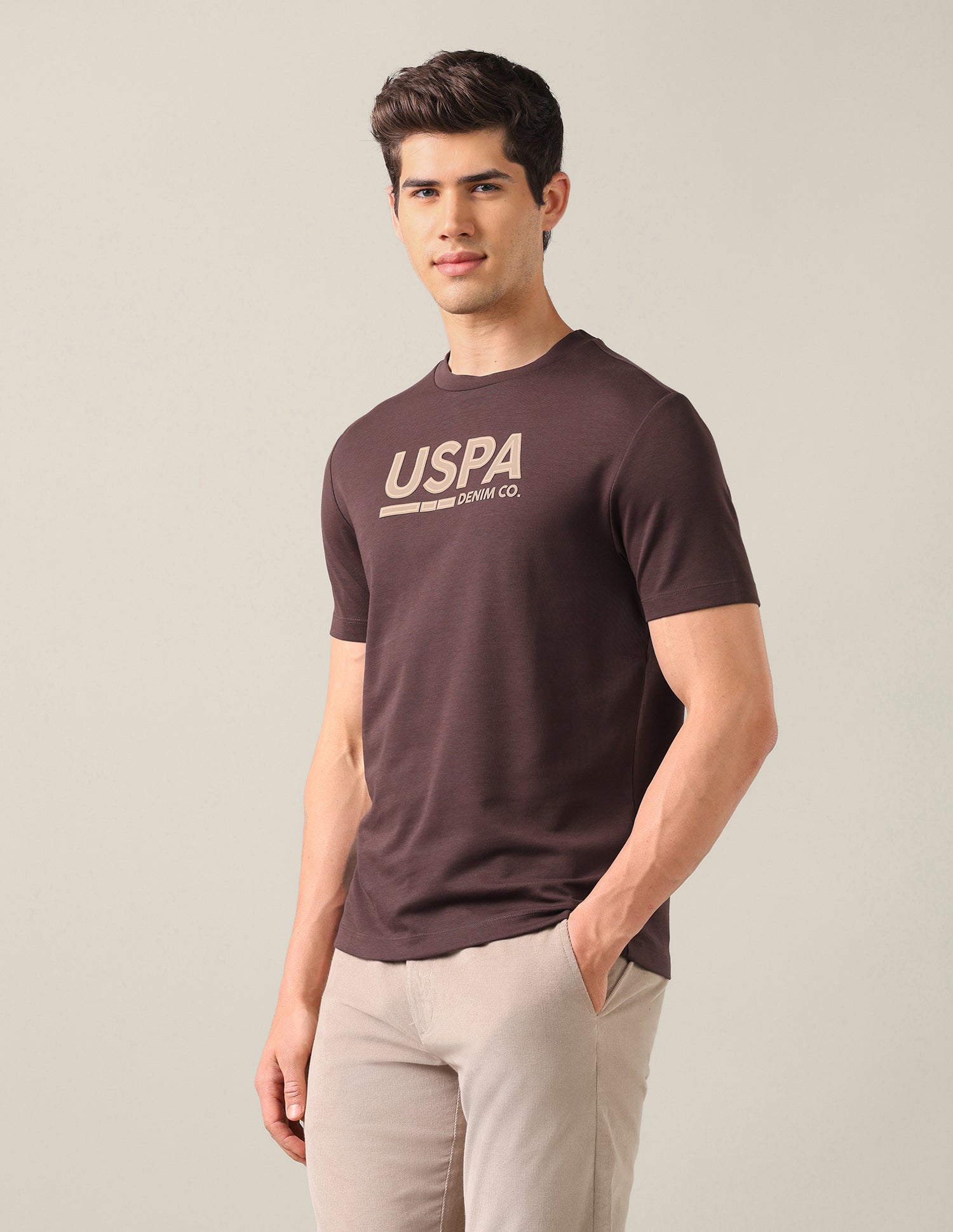 Brand Embossed Slim Fit T-Shirt Dark Brown - U.S. Polo Assn. India | Large