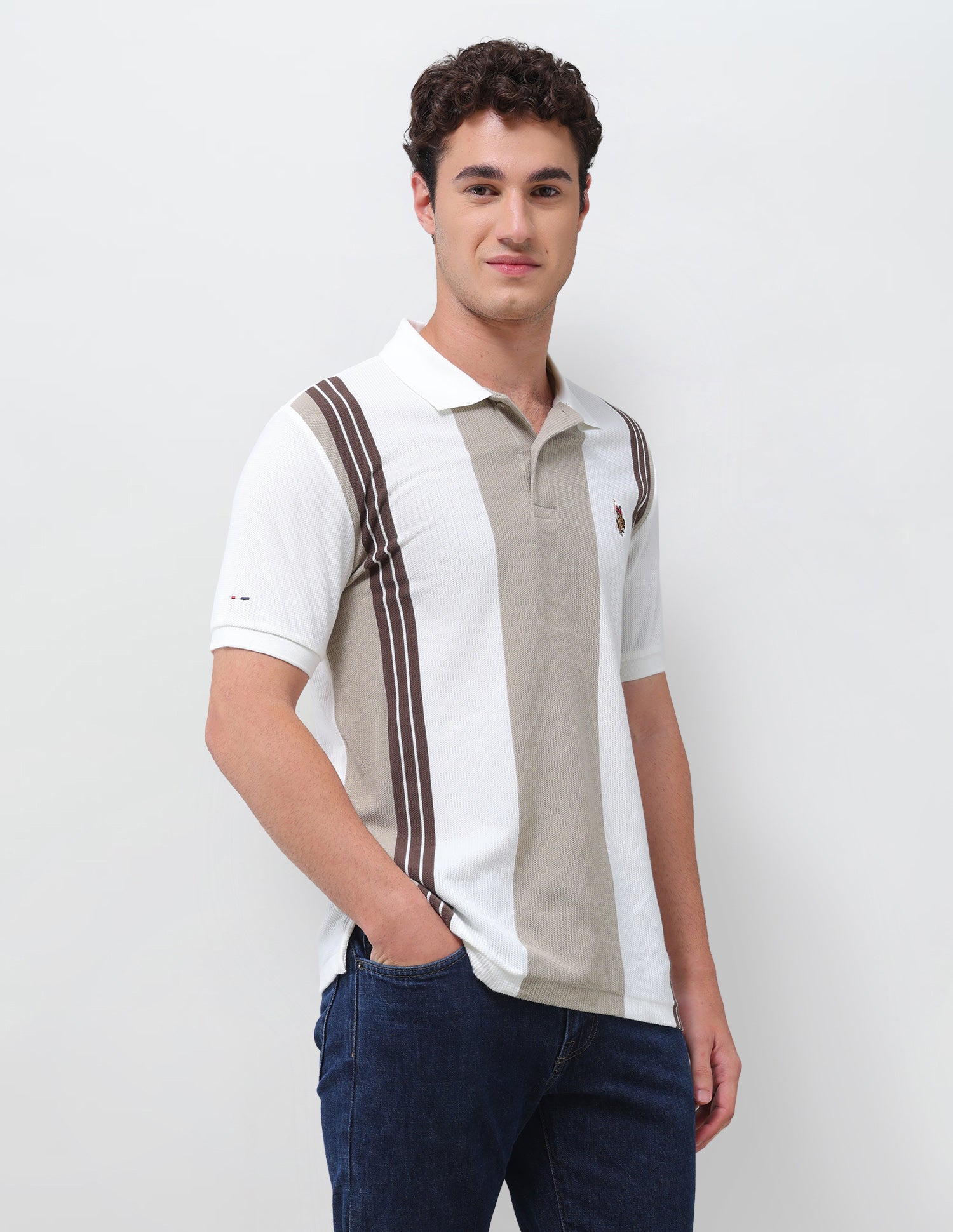 Colourblocked Slim Fit Polo Shirt Ivory - U.S. Polo Assn. India | Large
