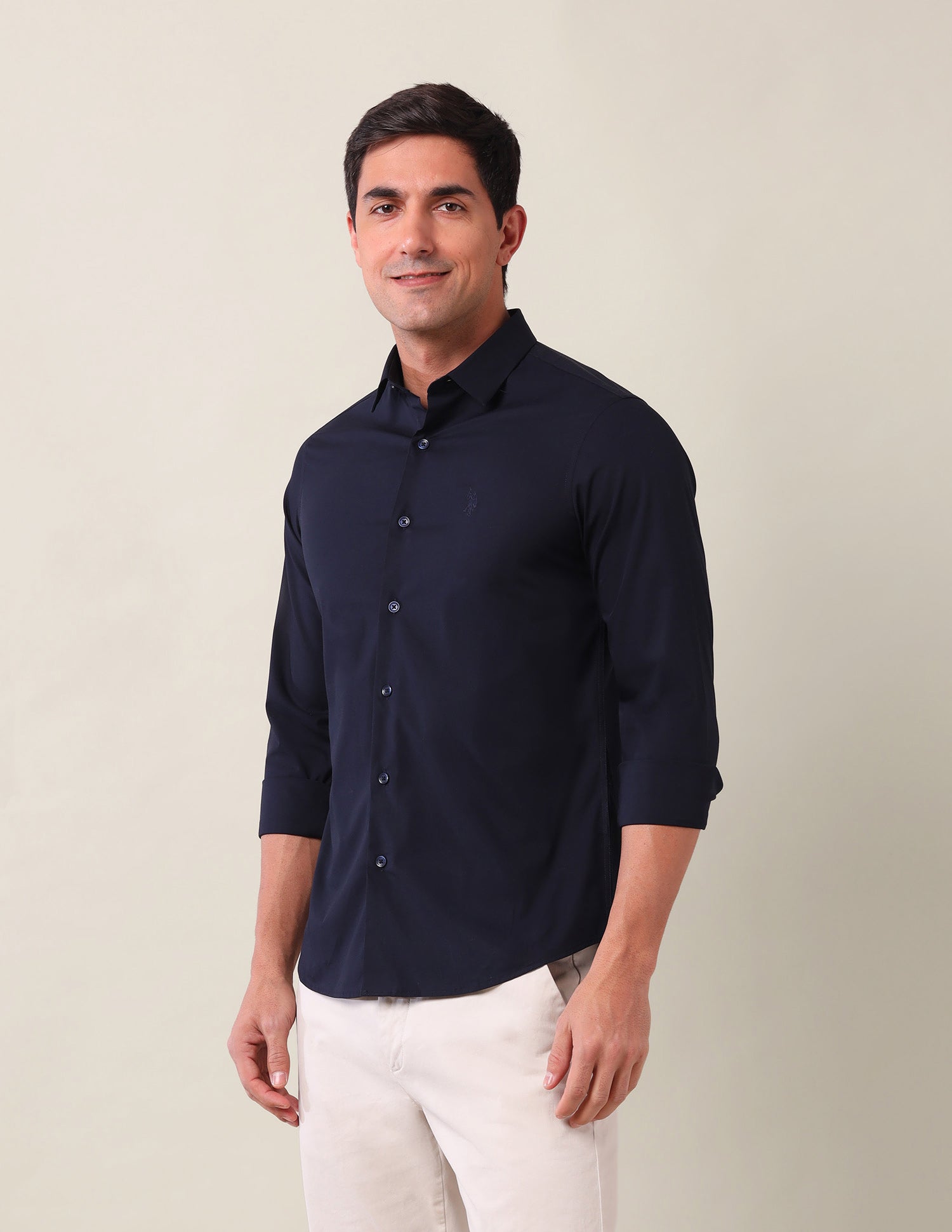 Tailored Fit Solid Shirt Navy - U.S. Polo Assn. India | Large