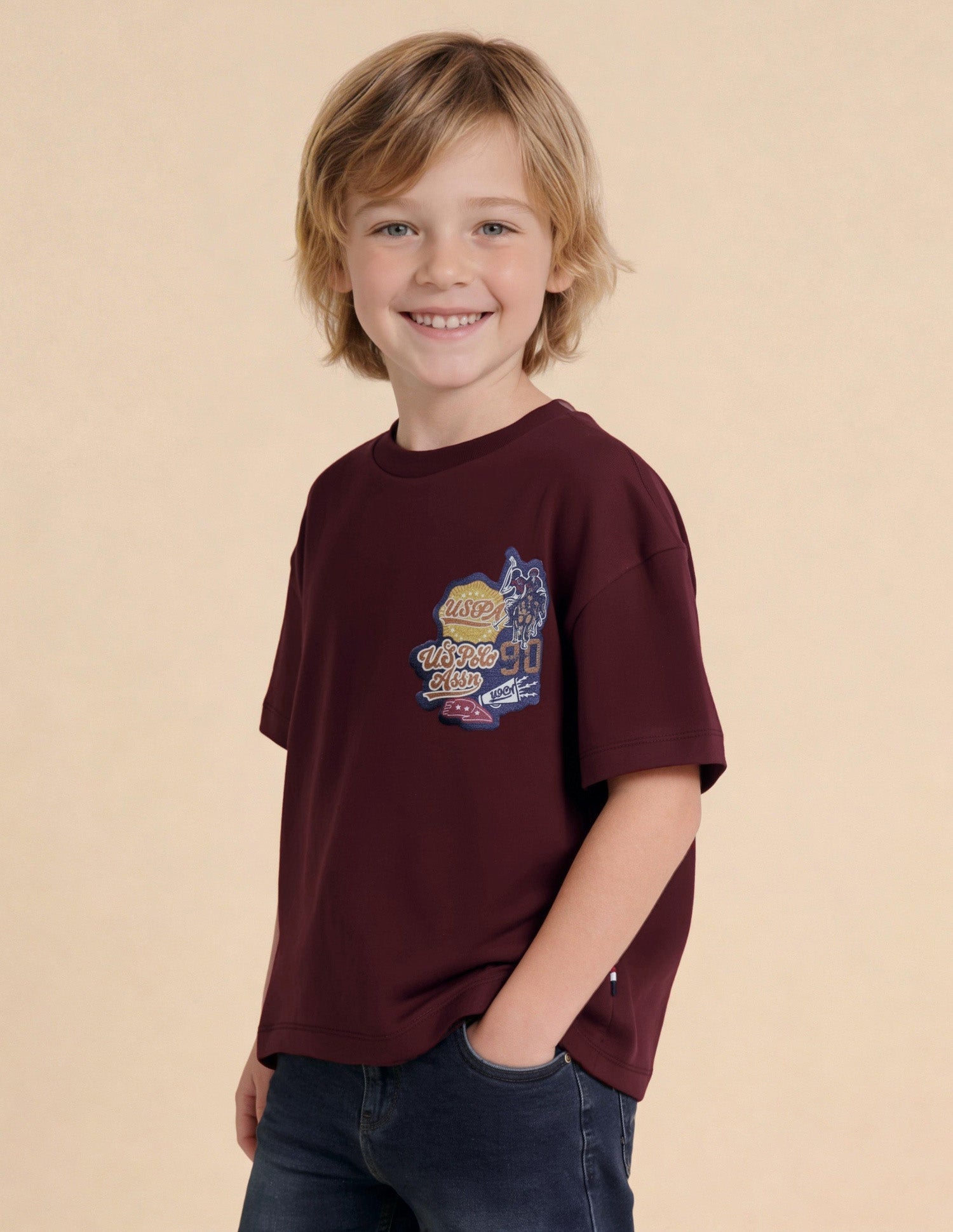 Graphic Brand Printed Oversized Fit T-Shirt Dark Red - U.S. Polo Assn. India | Large